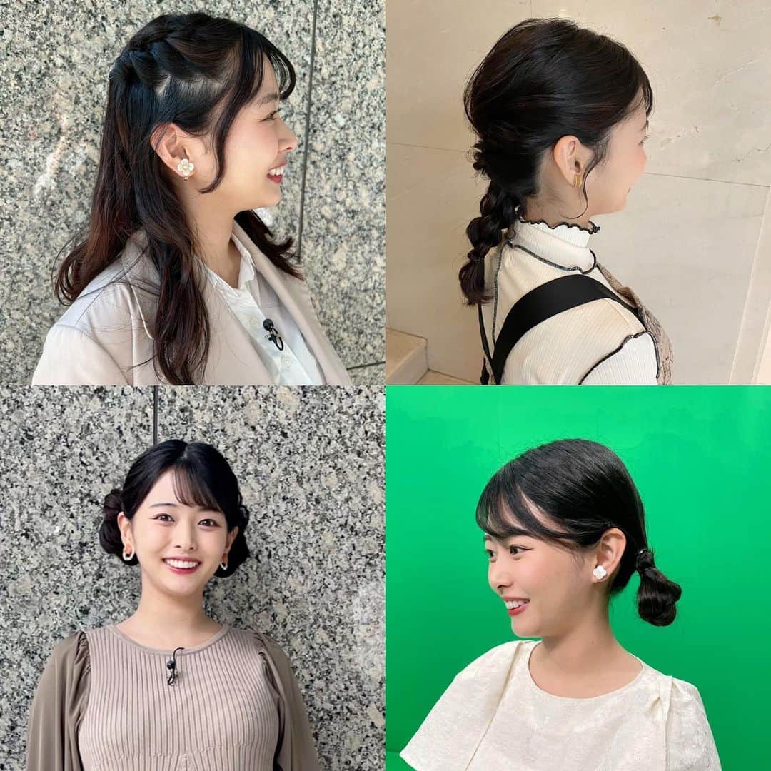 角田奈緒子のインスタグラム：「💖 最近していただいた お気に入りのヘアセット✨ 髪が伸びたから色々可愛くセットしてもらった🤭💕  いまヘアカットしてもらってて しばらくこの髪型たちできなくなるので記念に😵✨  #ヘアセット #ヘアメイク #番組ヘアメイク」