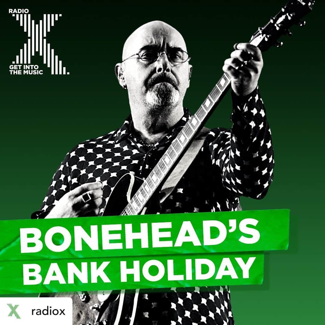 ポール・”ボーンヘッド”・アーサーズのインスタグラム：「Posted @withregram • @radiox As annouced by Chris Moyles this morning, we’ll be making this weekend a proper Bonehead’s Bank Holiday 🙌  A historic weekend for the nation, @Boneheadspage will be taking over Radio X on the 8th May for two hours of tunes, stories and you might even have a chance to ask the original @Oasis guitarist and co-founder a couple of questions.   Well, you could take a train or a boat or an aeroplane or you could steal a car (please don’t) and join us from 9am on @globalplayer this bank holiday Monday 🏖️   #boneheadsbankholiday #oasis #bonehead #paularthurs」