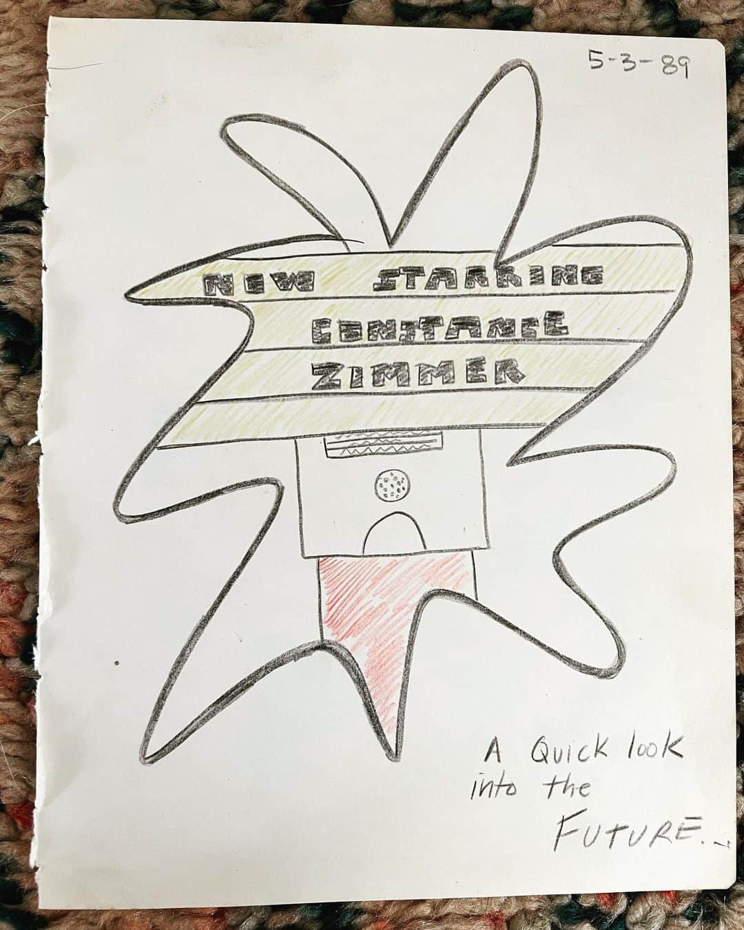 コンスタンス・ジマーのインスタグラム：「I drew this in 1989, “A quick look into the future” I was 19 years old. Little did I know that something called Streaming would happen (crazy that I was on the show that would start the revolution) and less people would go to the movies. I’ve worked more in television than film as there are way more opportunities there for a lot of creatives. The writers are about to go on strike because they deserve to be compensated for their work whatever platform it ends up on (as do all of us). All of our time is being cut short in the rooms, in the amount of episodes being made and in deals. Times have changed, so that means rules need to change. Let’s stand with the writers as we stand with everyone for fair treatment. #mondaymotivation @writersguildwest @wgfoundation @wgaeast」