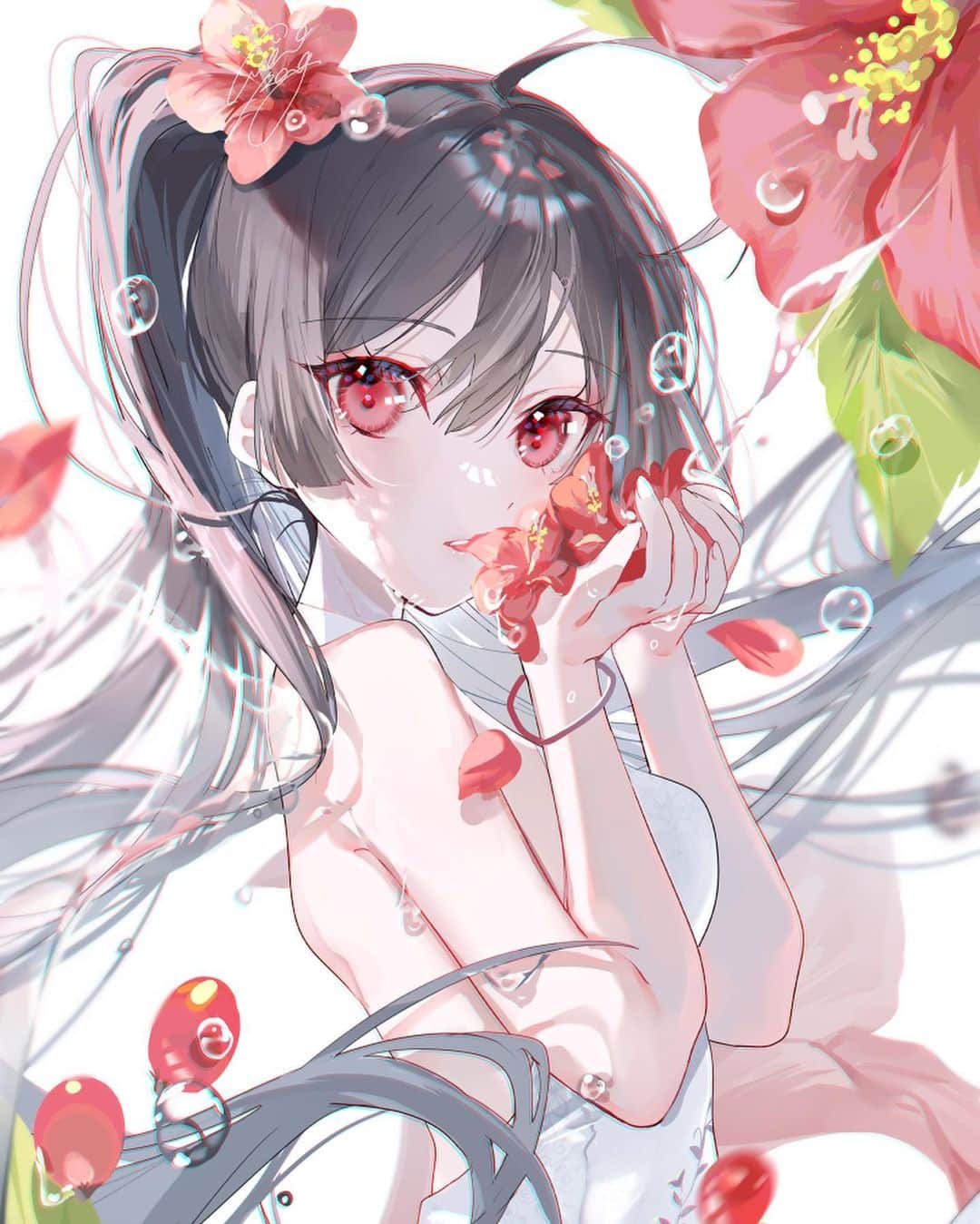 美和野らぐのインスタグラム：「Hibiscus&Rosehip tea🟥🟥 ・ ・ #miwanorag #美和野らぐ #illustration #イラスト #art #painting #draw #digitalart #color #artistoninstagram #artwork #instaart #kawaiiart #イラストグラム #hibiscus #rosehips #redeyes」