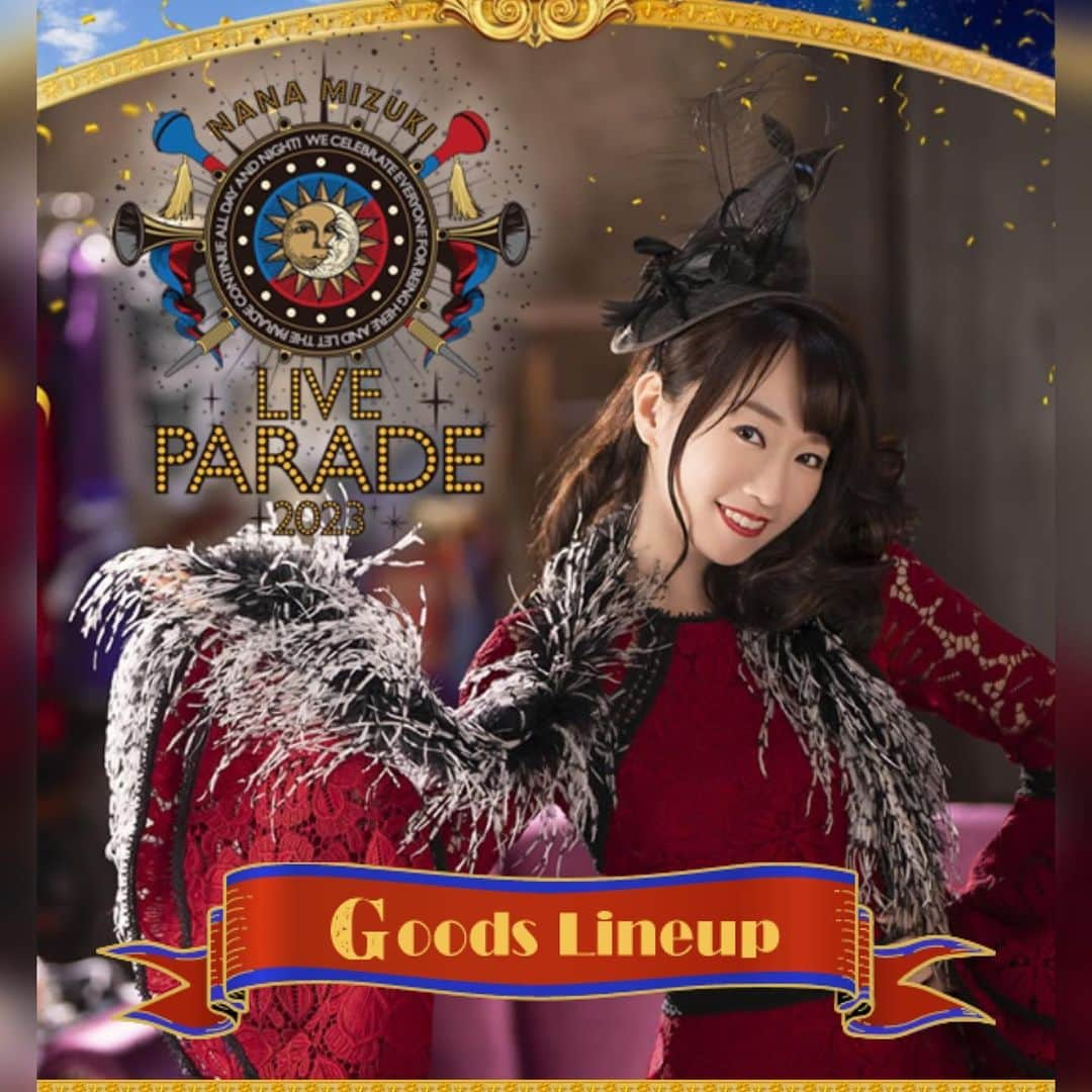 水樹奈々のインスタグラム：「「LIVE PARADE」GOODS LINEUP公開☀️  今年7月から開催のライブツアー、 "NANA MIZUKI LIVE PARADE 2023" グッズラインナップを公開🛍  《通信販売受付》 5月2日(火)18:00〜5月15日(月)23:59  詳細は特設サイトをチェック✅ https://www.mizukinana.jp/special/2023_liveparade/」