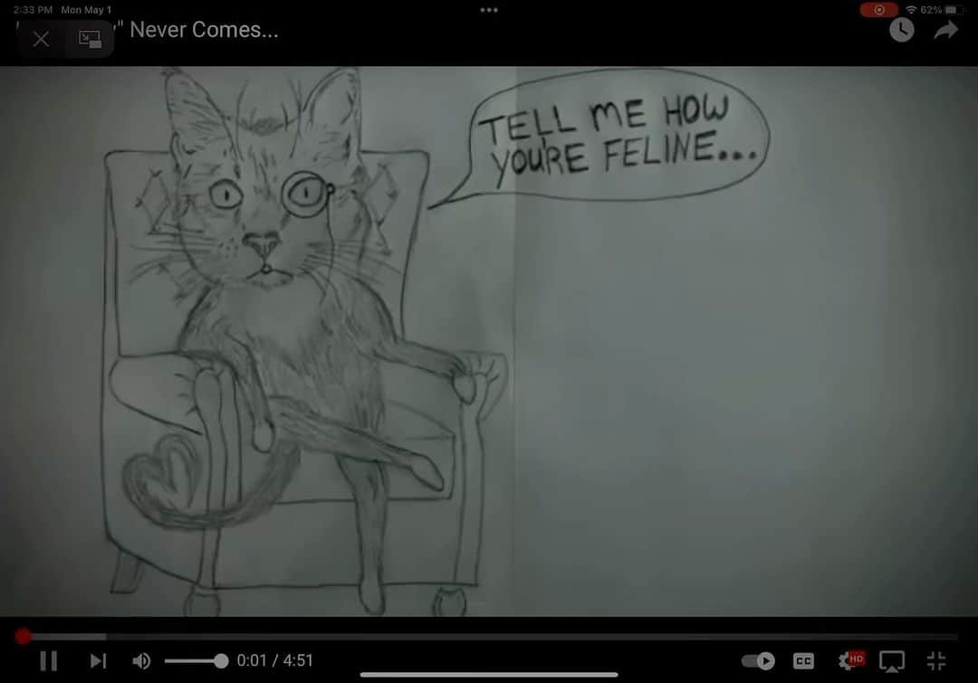 ロブ・モローのインスタグラム：「My friend Grinnell Morris makes these sweet, funny little vids wherein his cat, “Dr. B”, is his therapist.  When he asked me to be in one I jumped.  Enjoy - check out the other vids in the series https://youtube.com/@cat-tharsis1228  @grinmastah」