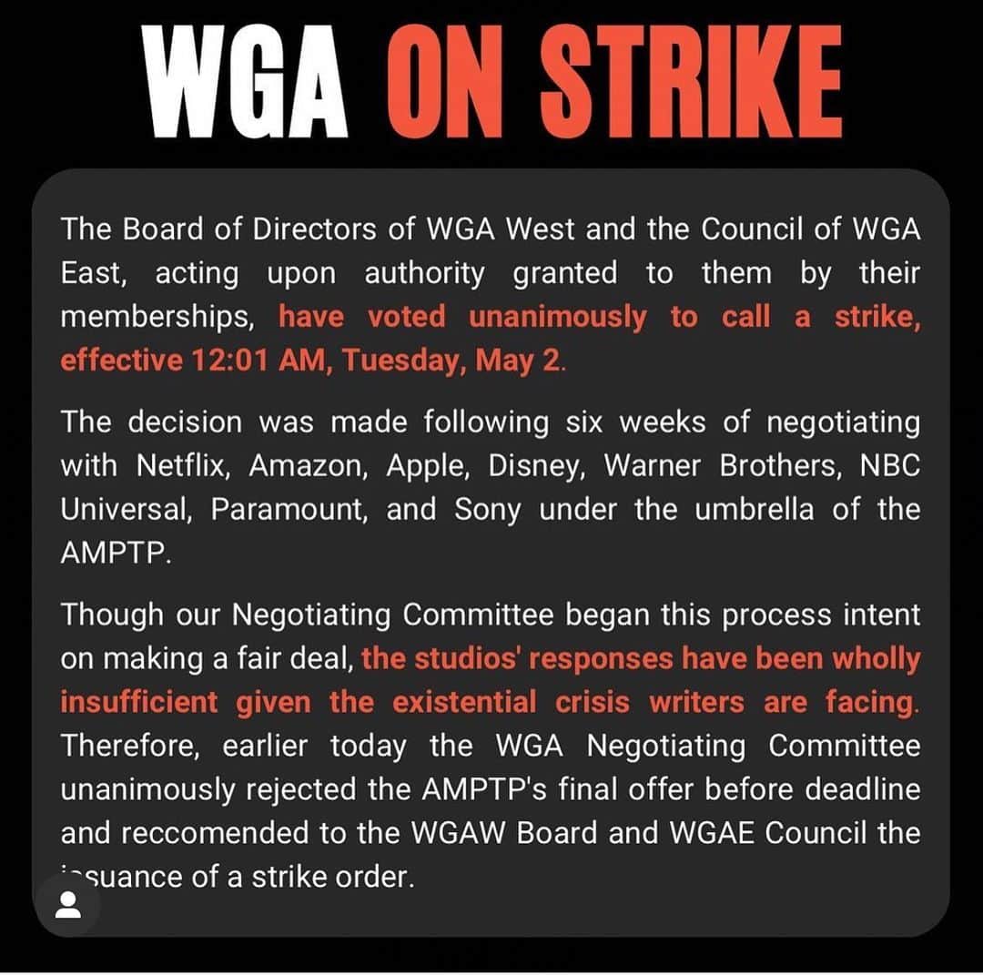 ロッチェル・エイツのインスタグラム：「I stand with you!  Fair Wages Contract for the @wgaeast  #wgastrong #sagaftramember #1u  ✊🏽✊🏽✊🏽」