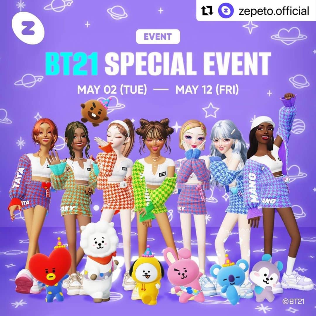 BT21 Stars of tomorrow, UNIVERSTAR!さんのインスタグラム写真 - (BT21 Stars of tomorrow, UNIVERSTAR!Instagram)「Join us at the BT21 Event and meet MANG without mask! 💜 💜   1️⃣ Enjoy a 30% discount on all BT21 items from May 2nd to May 19th  2️⃣ Participate in a dance challenge with MANG and win exciting BT21 swag! 💃  3️⃣ Witness the highly anticipated MANG face reveal exclusively at BT21 Shop and Booth 😉   🔗Link in Bio!  @zepeto.official  #ZEPETO #UNIVERSTAR #BT21 #KOYA #RJ #SHOOKY #MANG #CHIMMY #TATA #COOKY #VAN」5月2日 18時56分 - bt21_official