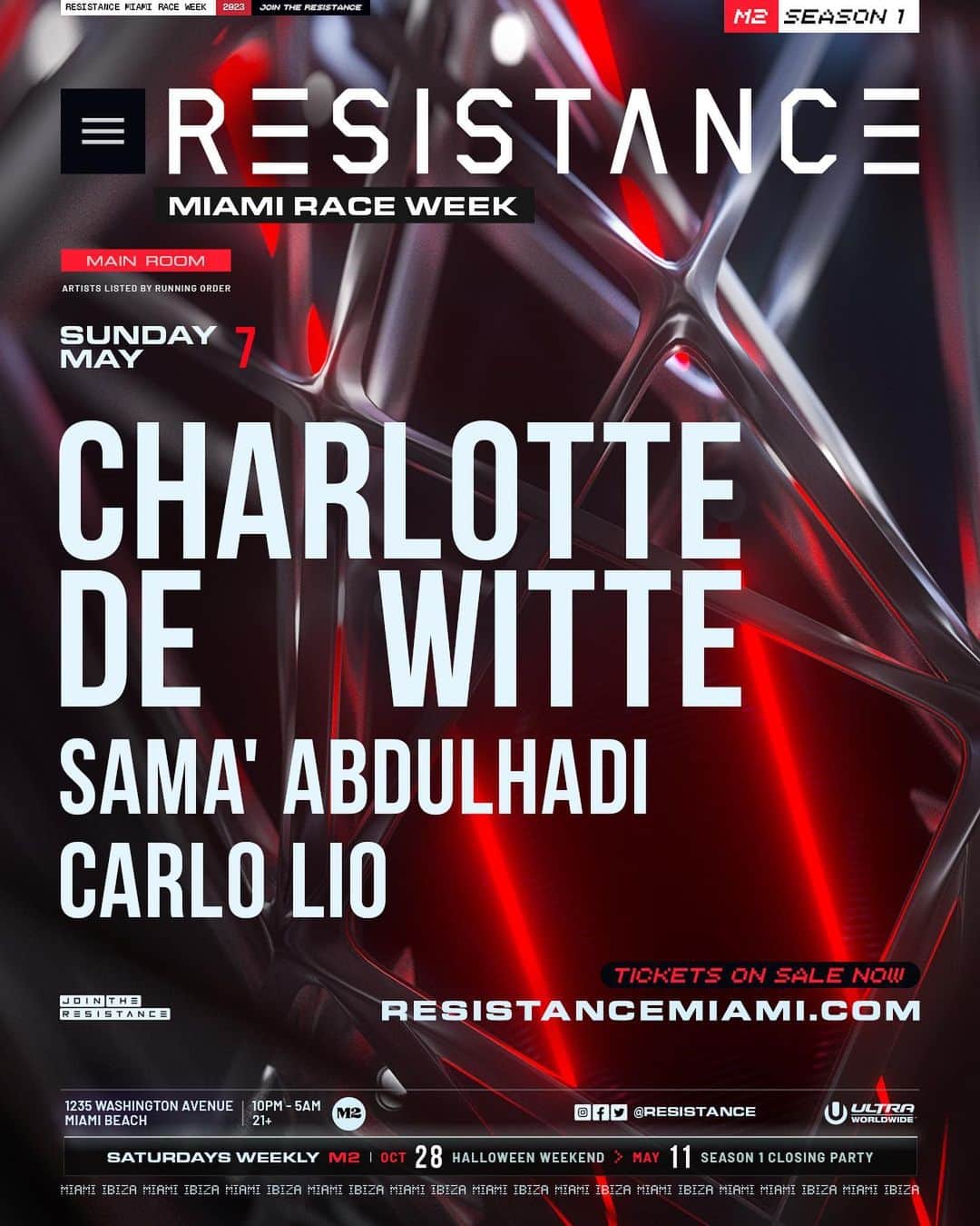 Ultra Music Festivalさんのインスタグラム写真 - (Ultra Music FestivalInstagram)「We're bringing the craziness from MMW back during Miami Race Week... The @RESISTANCE Miami Club Residency at M2 returns this weekend with a slew of heavyweight lineups! Who’s joining us for the ride? 🏎️💨  Tickets on sale now ➡️ http://resistancemiami.com/tickets  Table Reservations ➡️ resistancemiami.com/tables  Fri. May 5 - Get Real (@officialgreenvelvet B2B @vonstroke), @artdepartmentofficial (Jonny White B2B @kenny.glasgow.73), @rafabarriosdj B2B @technasiaofficial   Sat. May 6 - @realadambeyer, @matador_official, @kasia.music_  Sun. May 7 - @charlottedewittemusic @samaabdulhadiofficial, @carlolio」5月3日 0時59分 - ultra