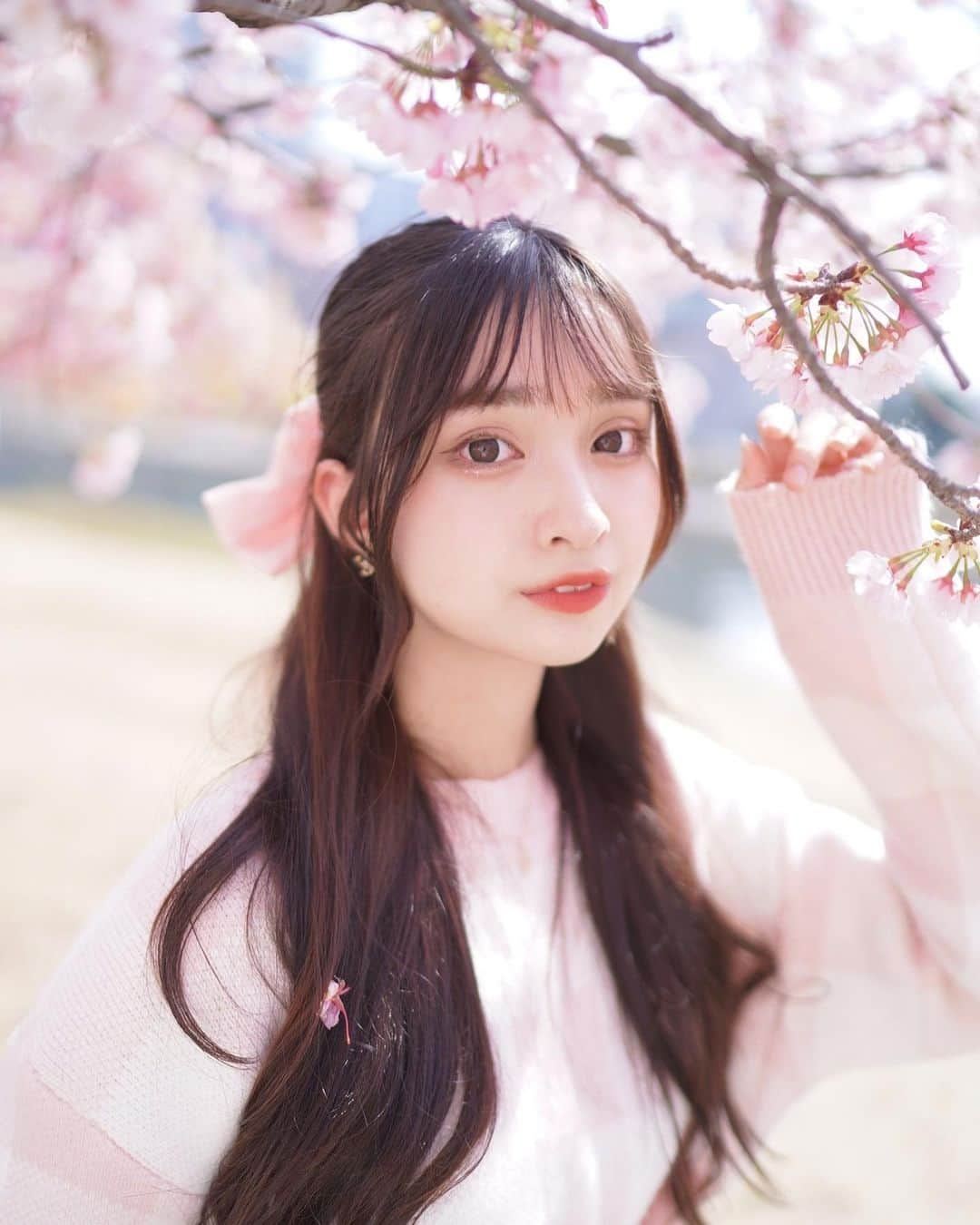 星野愛美さんのインスタグラム写真 - (星野愛美Instagram)「. 桜ポートレート.④🌸 . . . . . . . 5月感ない写真だけどよろしくね☺︎ #シブサン　#ピンククラス　#アイドル　#被写体　#サロンモデル　#ロングヘア　#girly #被写体になります  #ハーフアップ　#05 #高校生　#jk #ljk #jkブランド #ootd #instagood #followｍe」5月3日 10時40分 - aimi._.nn08