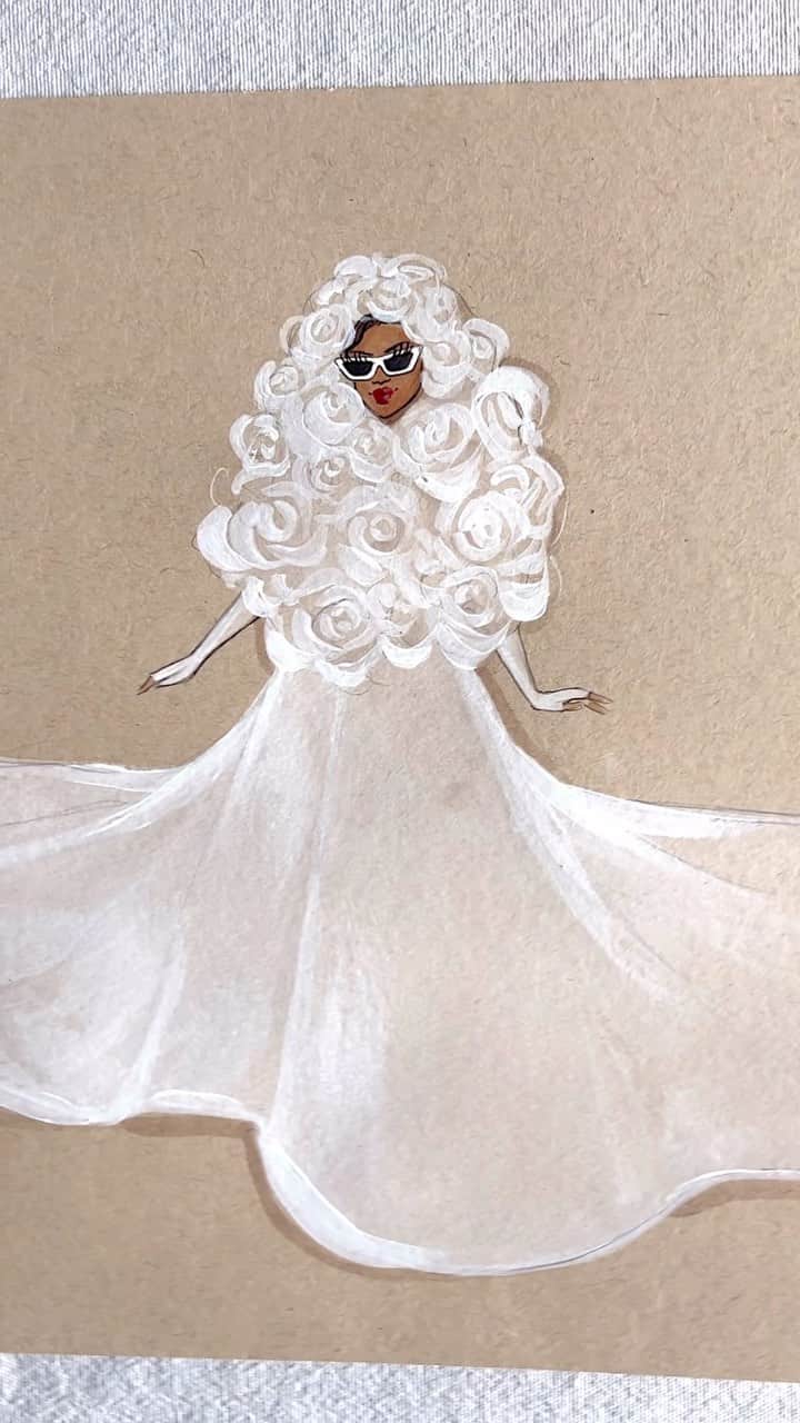 Holly Nicholsのインスタグラム：「Rihanna in Valentino, Met Gala 🤍 #rihanna #metgala #asmr #fashionillustration #copicmarker #illustrationartists #painting」