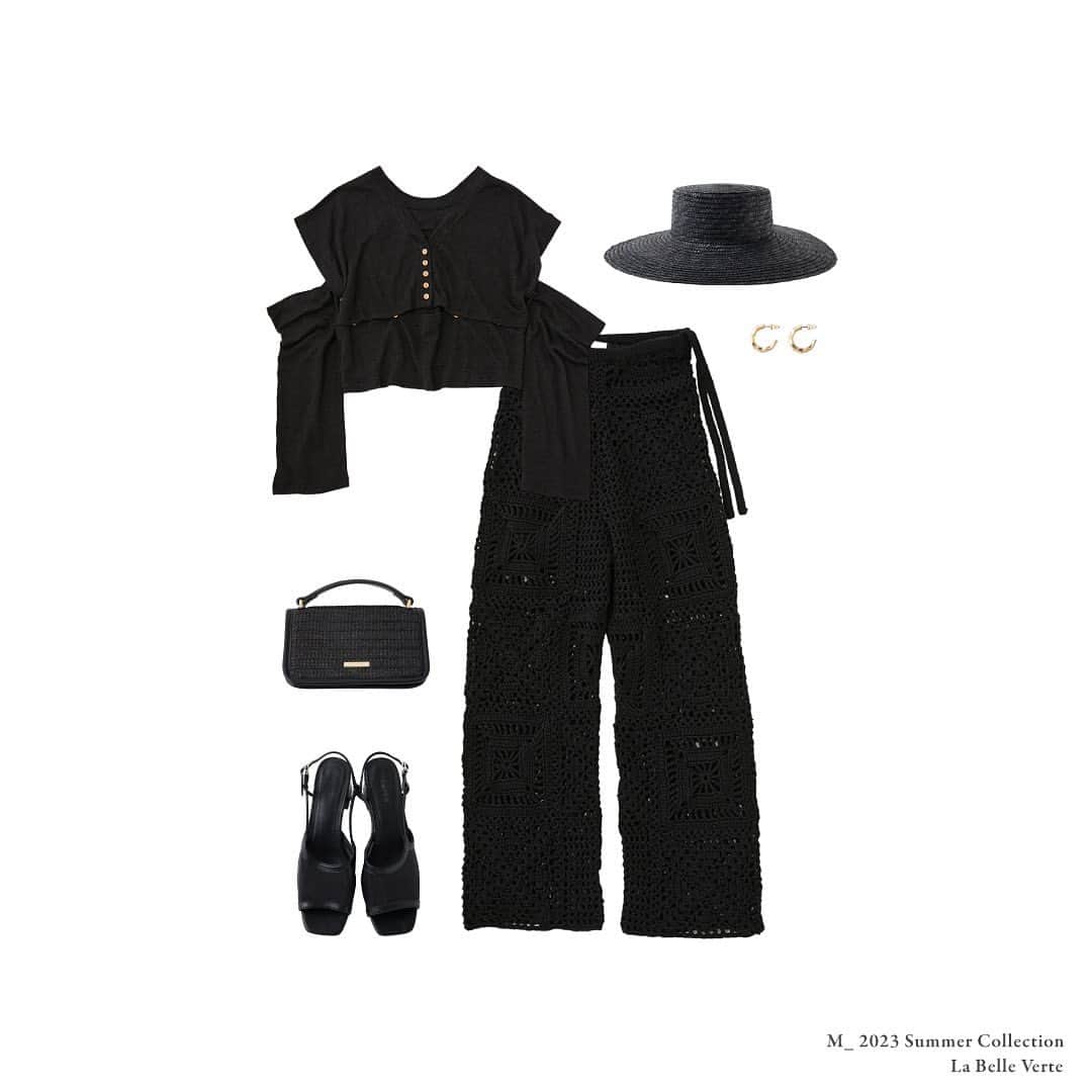 のインスタグラム：「@m_moussyofficial M_ 2023 Summer Collection / LA BELLE VERTE  ・SLEEVE CUT TOP(010GS380-0260) ・CROCHET PANTS(010GS370-0370) ・STOLE HAT(010GS250-0610)  全国のMOUSSY店舗／SHEL'TTER WEBSTORE／ZOZOTOWNにて発売中。 ※MOUSSY沖縄パルコシティ店では一部5月4日(木)より発売開始となります。予めご了承くださいませ。  また、ZOZOTOWNでは 5月3日(水)0:00-23:59の1日限定でお得にお求めいただけます。 この機会にぜひご利用くださいませ。  #M_MOUSSY #MOUSSY」