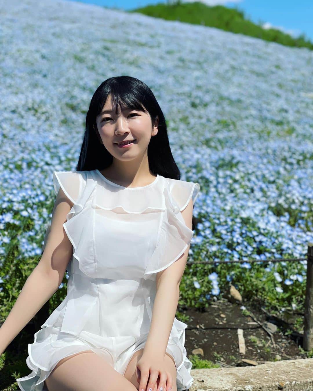 服部彩香のインスタグラム：「ネモフィラブルー💙💠💠💠💠 . #ひたち海浜公園  #ネモフィラ  #ネモフィラ畑」