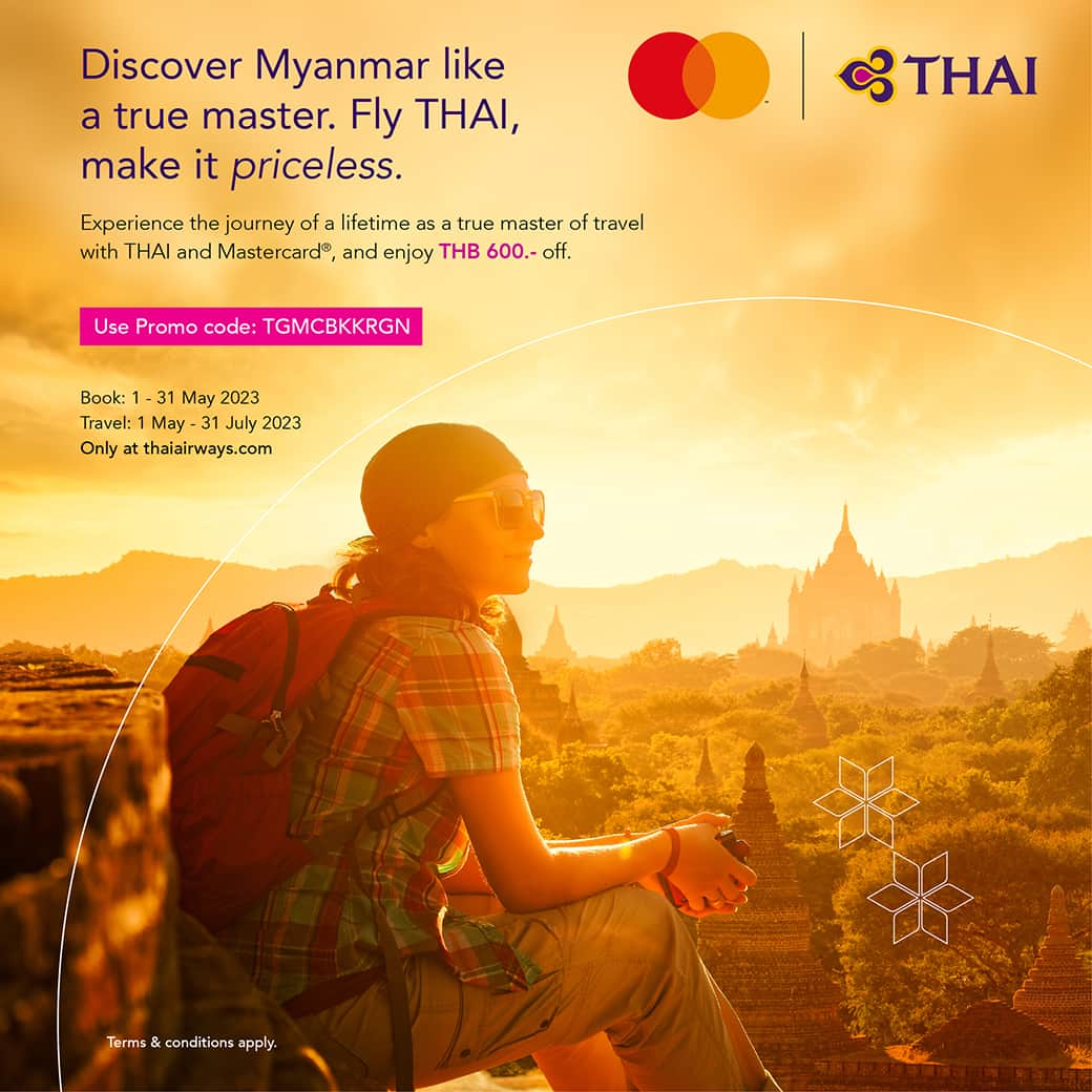 タイ航空さんのインスタグラム写真 - (タイ航空Instagram)「Fly THAI to Yangon with a 600 baht discount when book your ticket on thaiairways.com and pay by Mastercard with the promotion code "TGMCBKKRGN"  Discover the largest city of Myanmar with THAI and visit the magnificent Shwedagon Pagoda, stroll by the river and taste some delicious local food 🇲🇲 Book now – 15 May 2023 👉🏻 https://bit.ly/3nhU9uJ or link in our bio Travel period: Now - 31 July 2023  *Terms and conditions apply  —————————  #ThaiAirways #MasterCard #SmoothAsSilk #iFlyTHAI #MagicalJourney #THAIxMastercard #Myanmar #Yangon」5月3日 19時30分 - thaiairways