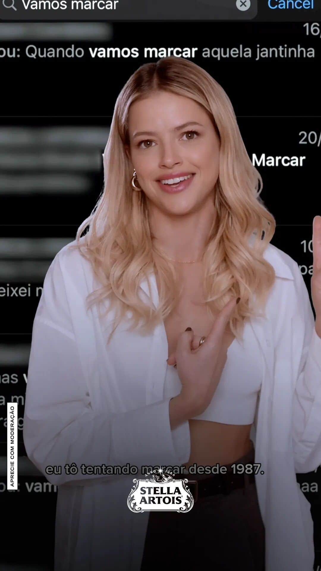 アガサ・モレイラのインスタグラム：「@stellaartoisbrasil me desafiou a procurar todos os “vamos marcar” que ficaram no limbo das minhas conversas e eu estou chocada! quem também se identifica?  #vamosmarcar #bebacommoderacao #publi」