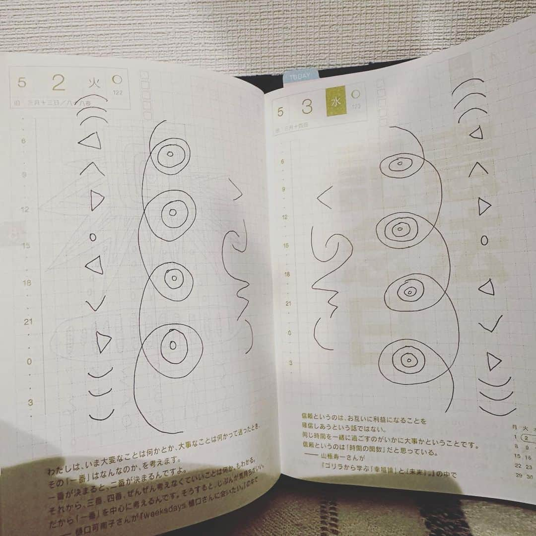 鈴木杏さんのインスタグラム写真 - (鈴木杏Instagram)「ついに昨日 今年はじまって初めて 描き忘れてた🤣🤣🤣  オジサンの写真あげたら満足しちゃったのか？🤣👨🏻🫶🏻  というわけで  昨日と今日の  #いちにちいちまい2023#ほぼ日手帳#スズキの絵  明日は通し上演！ 学生の方は当日券だと半額でご覧いただけるようです✨ ピチピチとした感受性でこの作品を見たらどんな感じなんだろうなぁ🎇🎇🎇  本番はじまって 二週間以上が経ちますが それでもまだ発見続きの毎日。  すごい戯曲 すごい作品って  すごいんです。  大変だけど 関わることができて しあわせだ👼  #エンジェルスインアメリカ」5月3日 21時51分 - anne.suzuki.official