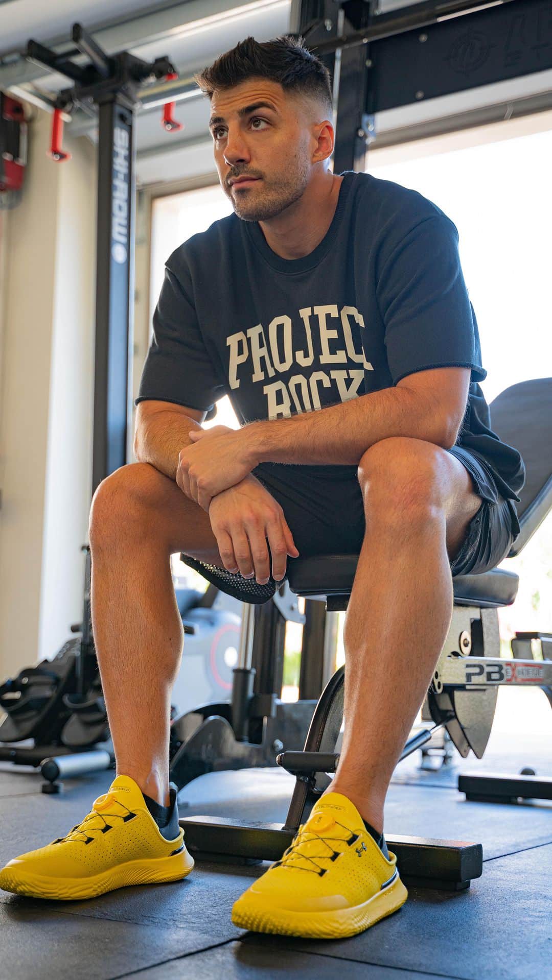 Under Armourのインスタグラム：「Heel up to train, heel down to recover. @Nickmercs uses #UASlipSpeed to perform at the highest level from his gaming chair to the gym floor. 🎮」