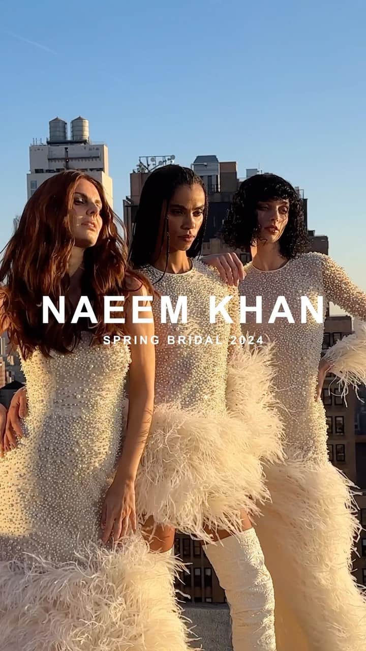 ナイーム カーンのインスタグラム：「Pearl and feather trinity. The HOUSE OF KHAN. Naeem Khan Spring 2024 bride. #NKSB2024」