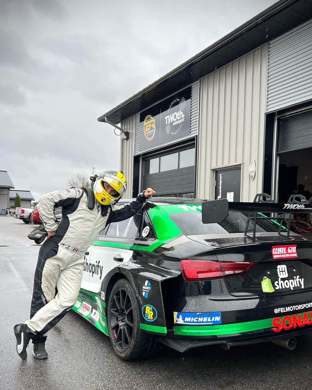 エルビス・ストイコのインスタグラム：「Next step in the development path: Getting more comfortable and playing in the rain with the Audi TCR!  Cold & damp track conditions with varying grip levels are perfect for learning the rotation of the FWD TCR car and building “feel” in a new, stiff platform.  . . . @twothautosport  #ElvisStojko #ElvisStojkoRacing  @calabogiemotorsportspark  @shopify @shopapp  @sonaxcanada @bkdspeedpaint  @felmotorsports @michelinmotorsport」