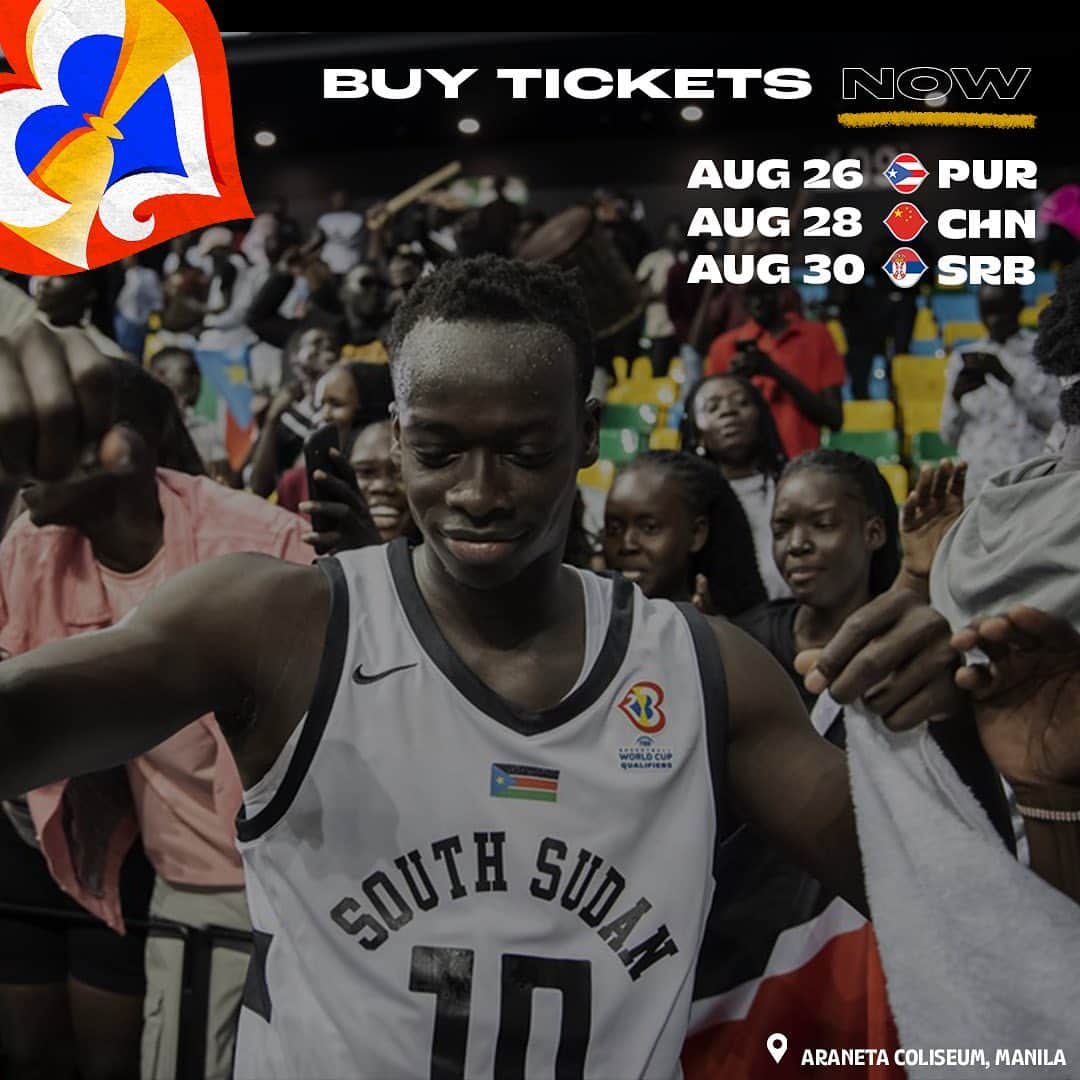 ルオル・デンのインスタグラム：「🎟️ You can now purchase your tickets to watch all of our @fibawc games in Manila, Philippines. Check @ssbfed bio for the link! 🇸🇸🏀   #WinForSouthSudan」