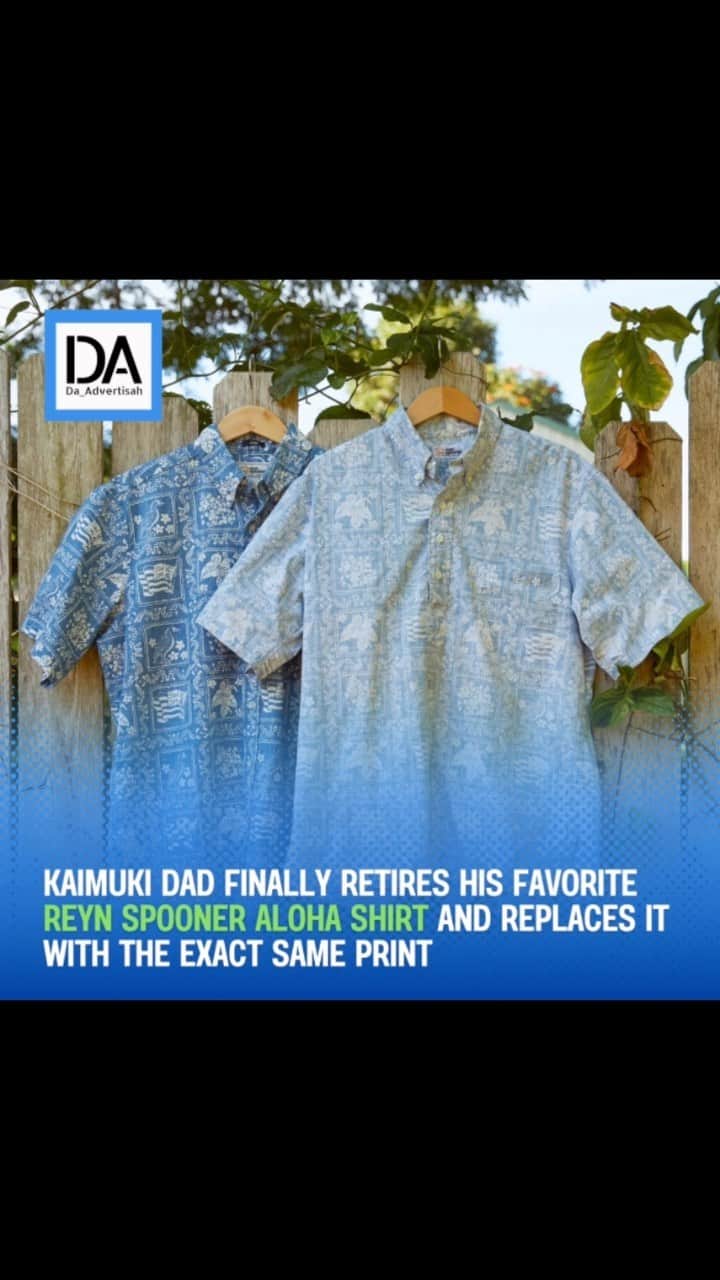 レインスプーナーのインスタグラム：「Thirty-five years ago, Doug Fu-Niʻi inherited his dad’s iconic Reyn Spooner aloha shirt with the Lahaina Sailor print. And for those 35 years, that shirt was Fu-Niʻi’s go-to choice for nearly every aloha Friday. Unfortunately, last week, in a freak mango tree pruning accident, his favorite Reyn’s shirt tore from the bottom all the way up to his right chichi. While some may have sulked about this tragedy, Fu-Niʻi knew exactly what had to be done. He rode his bike up Waiʻalae to Kahala Mall to purchase the same exact Lahaina Sailor print from the Reyn Spooner store. “Ho, the blue came little bit darker since the 70’s, ah?” he asked the salesperson. “And more crispy, the fabric, yeah? Mahalos. I going give this one to my son someday.”」