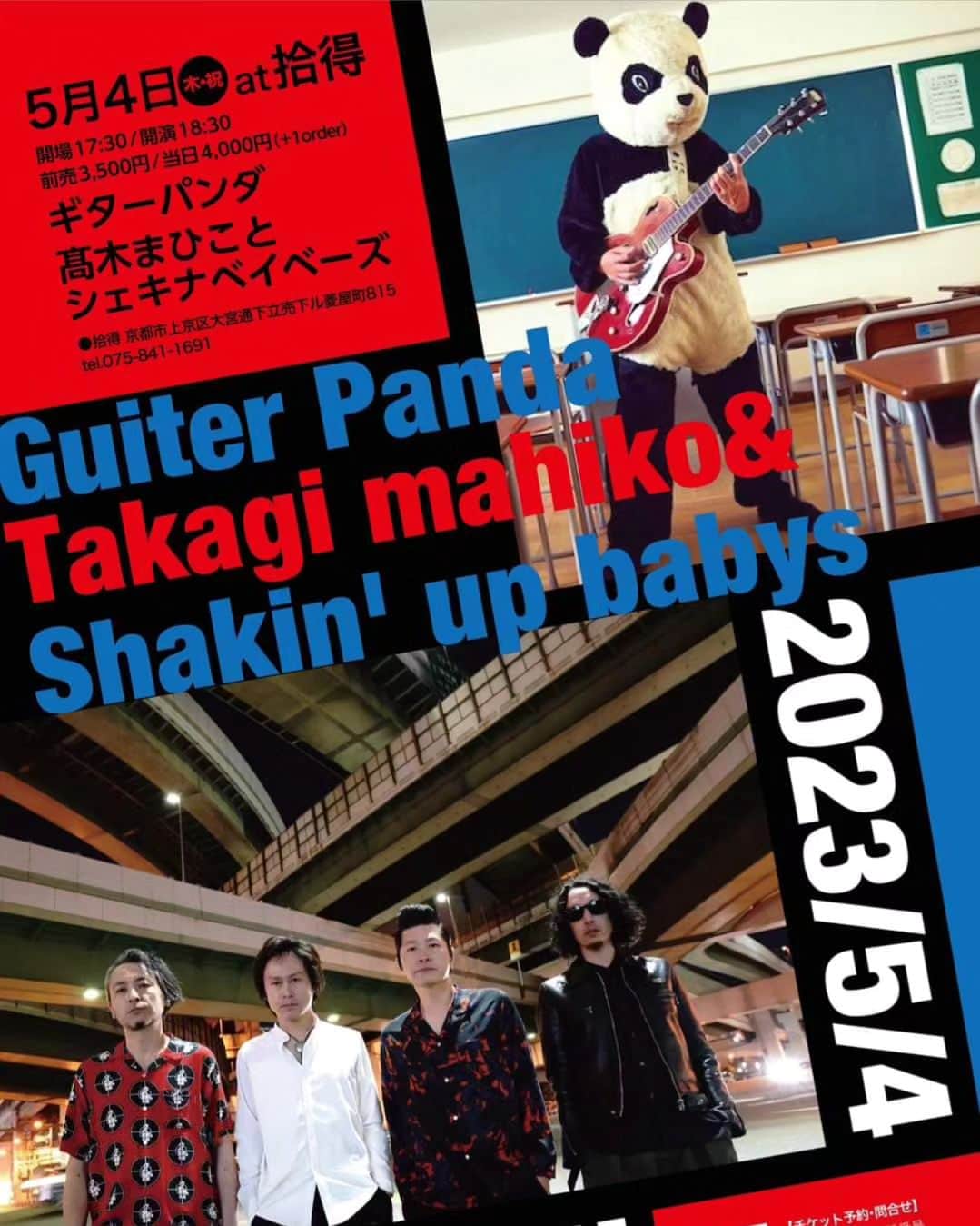 山川のりをのインスタグラム：「今夜は京都拾得にてギターパンダライブです。17時30分/18時30分、3500円+D/4000円+D。共演は高木まひことシェキナベイベーズ。お近くの方は慎重に会いに来てアイニージュー！」