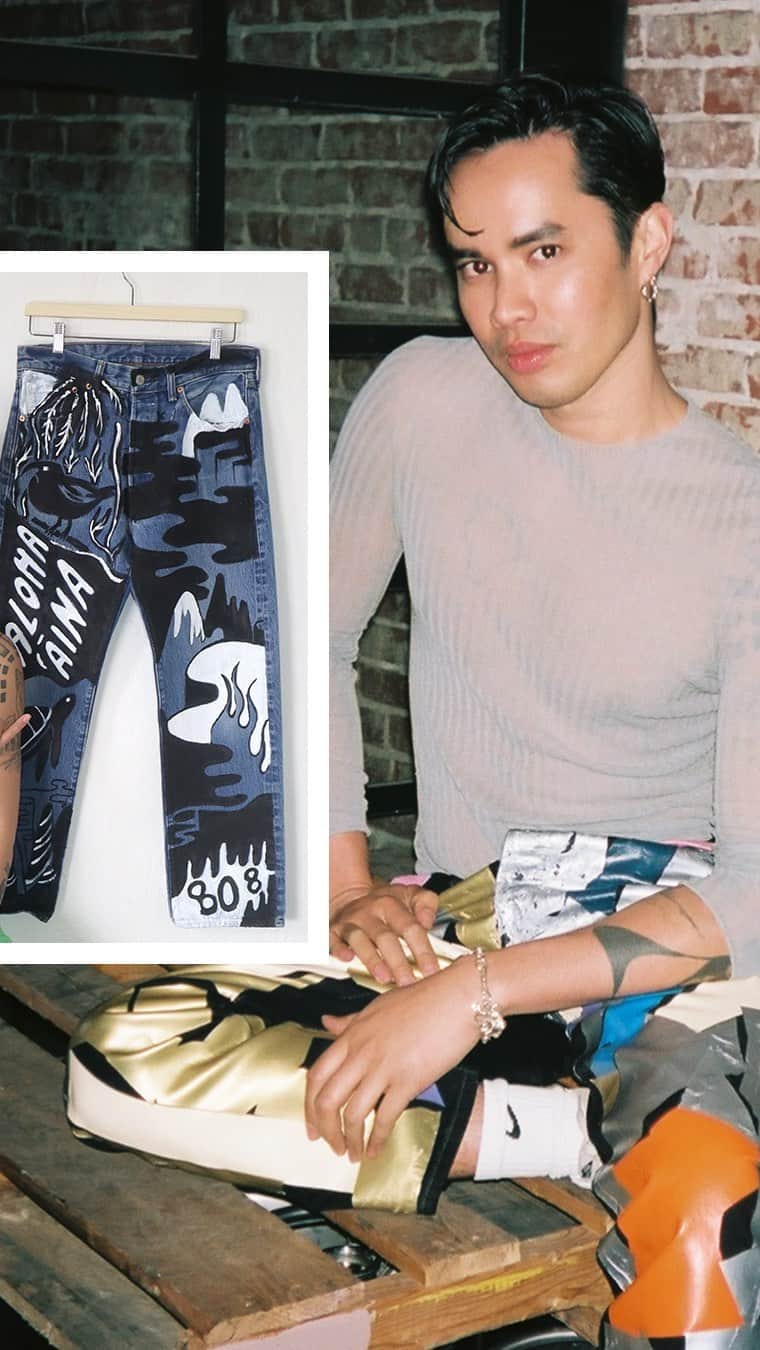 Levi’sのインスタグラム：「Of all the ethnicities that have informed the Los Angeles-based artist @kashtonkane’s life — Hawaiian, Filipino, Chinese, and Irish — he feels most connected to his Hawaiian background. “I feel connected with my culture and there really isn’t anything like being back home, filling my cup again. It reminds me of who I am.”  Kane celebrates both his native Hawaiian roots with his custom 501® jeans this AAPI Heritage Month.」