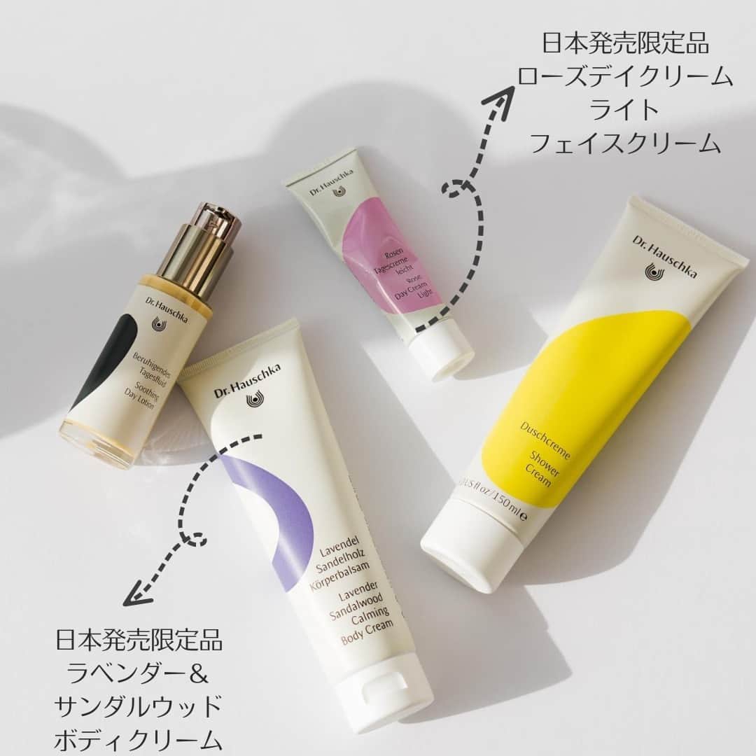 Dr. Hauschka Japan ドクターハウシュカのインスタグラム：「【限定規格品】  GWも後半、皆様いかがお過ごしですか？ 発売したばかりの限定パッケージ製品をご紹介します。  🌹ローズデイクリーム　ライト　フェイスクリーム ・ローズデイクリームのライトバージョン ・乾燥に傾きがちで、みずみずしいフェイスクリームをお探しの方へ  🍃ラベンダー＆サンダルウッドボディクリーム ・ラベンダーとウッディな香りがリラックスを誘う ・軽いテクスチャーのボディクリーム  使うたびに心地よいエッセンシャルオイルの香り。 優しくて深いハーバルな香りをぜひお楽しみください。」