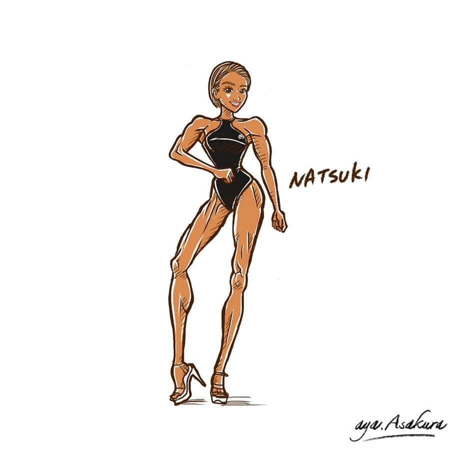 Natsuki（ナツキ）さんのインスタグラム写真 - (Natsuki（ナツキ）Instagram)「👏🏾·͜·👏🏾·͜·👏🏾·͜·  @aya.asakura00 さんが とってもCuteに😍脚長に😍 描いてくださいました🫶🏾❤️🫶🏾  肩とか脚とか 筋肉の特徴がすごいリアル〜🤣👏🏾❤️  ありがとうございます😘💛  #イラスト #クラシックモデル #NABBAKOREA #character」6月2日 17時52分 - natsukiii78