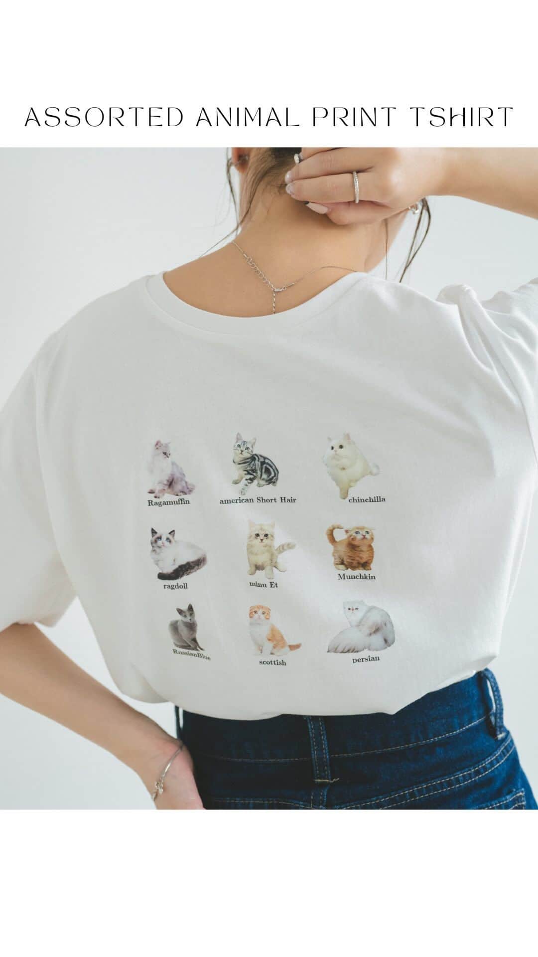 Vannie Officialのインスタグラム：「【6/7 19:00 release】 アソートアニマルプリントTシャツ cat/dog  … Design …  ・かわいい実写アニマルがプリントされたTシャツ ・スタンダードなサイズ感でどのアイテムとも合わせやすい ・前後2WAYなのでプリントは前でも後ろでも自由に着れる ・ホワイトは猫図鑑。お好みの子を探してみて…！ ・チャコールグレーはおなまえ猫。かわいい名前が書かれた猫たち…。 ・ピンクは双子ビション・フリーゼ。もふもこがたまらない…。  … Styling …  トレンドの犬猫プリントT。 前後2WAYでプリントをフロントだけでなく バックにも持ってこれるのが嬉しいポイント。 デニムとラフカジュアルに、 スカート合わせでオンナっぽさをONしても◎ シアー・ストライプシャツを羽織ったり、 後ろ開きのキャミワンピのインナーとしても。 キャップやバケハとの相性◎  #vannie_u」