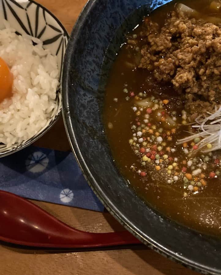 佐伯日菜子のインスタグラム：「いつかの #カレーうどん  ラーメンも好きだけど #うどん も好きだし蕎麦もパスタもフォーも好き。 #麺 #麺スタグラム #麺スタグラマー #美味しい #卵かけご飯 も添えて。」