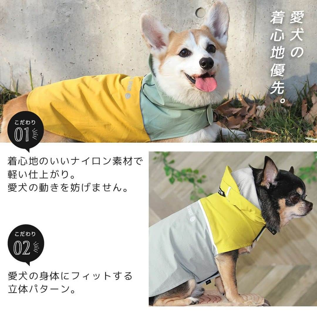 iDog&iCatさんのインスタグラム写真 - (iDog&iCatInstagram)「本日は梅雨の時期に活躍すること間違いなしの「SHIELD COAT バイカラーストレッチイージーレインコート」をご紹介いたします☔✨  バイカラーデザインがオシャレなレインコートです。 表のストレッチ性のあるナイロン素材には防水・撥水加工が施してあります。 さらに防汚・防油加工で付着した汚れも落ちやすいです。  フードと切り替え部分には反射テープが付いており、夜道のお散歩も安心です。 目に入る雨を少しでも防ぐように、小さなツバを縫い付け仕上げました。 さらにドローコードを引っ張ることで、愛犬の顔周りピッタリに調整することができます。オリジナルネームタグがポイントです。  首後にはリードホール付きです。  背中には反射プリントを入れました。 お尻部分がめくれ上がるのを防ぐために、裾裏には尻尾を引っ掛けるゴムが付いています。  首とお腹を面ファスナーで留めるだけで簡単に着せることができます。前後２cm程度の調整が可能です。  総裏メッシュでレインコートにワンちゃんの毛が張りつかないよう仕上げました。  愛犬に雨の日のお散歩を楽しんでほしい。そんな想いから、たくさんの機能を盛り込んだこだわりのペット用雨具です。 簡単に着せられるので、早くお散歩に行きたいワンちゃんにもおすすめです。  ※面ファスナーとはフック状とループ状の布テープを押し付けて貼り合わせる型式の留め具です。  商品番号/16386- 商品名/SHIELD COAT バイカラーストレッチイージーレインコート 3,245円(税込)  #iDog #iDogiCat #iCat #ペット服 #ドッグウェア #レインコート #カッパ #新作 #春夏新作 #犬服 #犬の服 #犬の服iDog #うちの子優勝 #梅雨」6月2日 16時15分 - idogicat