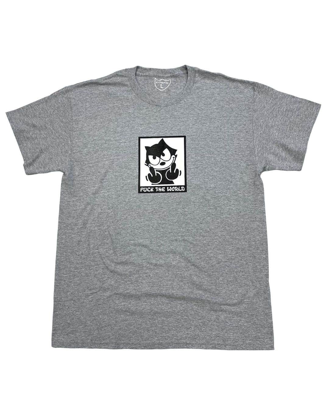 ジャムルのインスタグラム：「@hypnotic_club  'FUCK THE WORLD' Tee ¥4500 tax in . お問い合わせが多かったJAMMRU 11周年の Anniversary デザイン。 「HYPNOTIC」から遂にTシャツのリリースです！  11という数字をFelix君が中指を立てて表現しているナイスなグラフィック。  コロナウィルスから始まった世界的パンデミックや、ロシアによるウクライナへの軍事攻撃。 古着屋にとっても大打撃な円安の為替レートなど...  他にも様々な思いとメッセージをこの「FUCK THE WORLD」に込めました。 .  WEB SHOPに入荷しております。 是非ご覧ください。 jammru.com  #お問い合わせはお電話で承ります #jammru#hypnotic_club  #osaka  #fashion  #streetstyle  #streetfashion  #vtg  #vintage  #used  #usedclothing  #古着 #古着屋 #ファッション #70s #80s #90s」