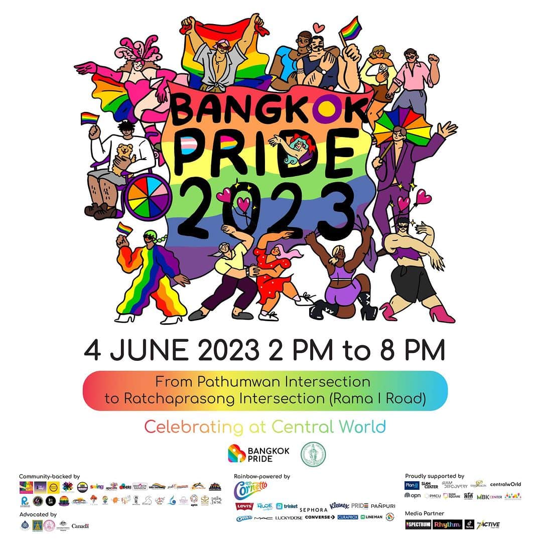 タイ国政府観光庁さんのインスタグラム写真 - (タイ国政府観光庁Instagram)「／ 🌈6月プライドマンス🌈 ついにバンコク・プライド開催！ ＼  2023年6月4日（日）、6月の世界的なプライドマンスに合わせてバンコクにてタイ最大級の性の多様性を祝うイベント「バンコク・プライド」が開催されます😀6月はLGBTQをはじめとする性的マイノリティを称えるプライド月間であり、多くの国や地域でプライドパレードが行われていますよね☝️  2022年に開催した前身の「バンコク・ナルエミット・プライド」というイベントでは、街頭での一般参加も含めた25,000人以上が参加し、大きなムーブメントを引き起こしました。このプライドパレードは、市民や企業の両方から幅広い支持を得ており、現在、タイの12 県で開催されています🙌  今年のバンコク・プライド・パレードは、パトゥムワン交差点(バンコクアート＆カルチャーセンター/BACC)からスタート🔆ラーマ一世通り沿いを行進し、最終ゴールは、ラチャプラソン交差点前のセントラルワールドです。セントラルワールドでは特設ステージも併設され、性の多様性を祝うイベントも開催されています🎉✨  全ての人にとってタイという国が「心の解放感を感じられる場所」を目指して🙏 どうぞ奮ってご参加ください！  ⏬詳細はこちら https://www.thailandtravel.or.jp/bangkok-pride/  #GoThaiBeFree #今こそタイへ #AmazingThailand #AmazingNewChapters」6月2日 17時00分 - amazingthailandjp