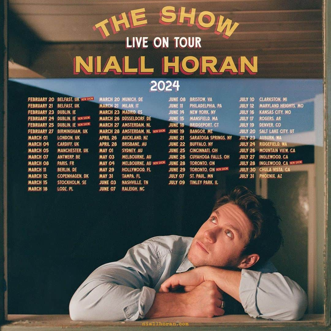 ナイル・ホーランのインスタグラム：「Tickets for The Show Live On Tour 2024 are on sale TODAY at 10am local on NiallHoran.com!  I cannot believe the response there’s been to these shows already. It’s been years since I’ve last toured so wasn’t sure what to expect. Thank you for your patience and for welcoming me back with open arms. Some new shows have been added in Los Angeles, Toronto, Dublin, Belfast, Amsterdam and Melbourne so I can see even more of your beautiful faces.  I’m so excited to get back on the road. I’m going to make sure this is the best show possible for all of you.」