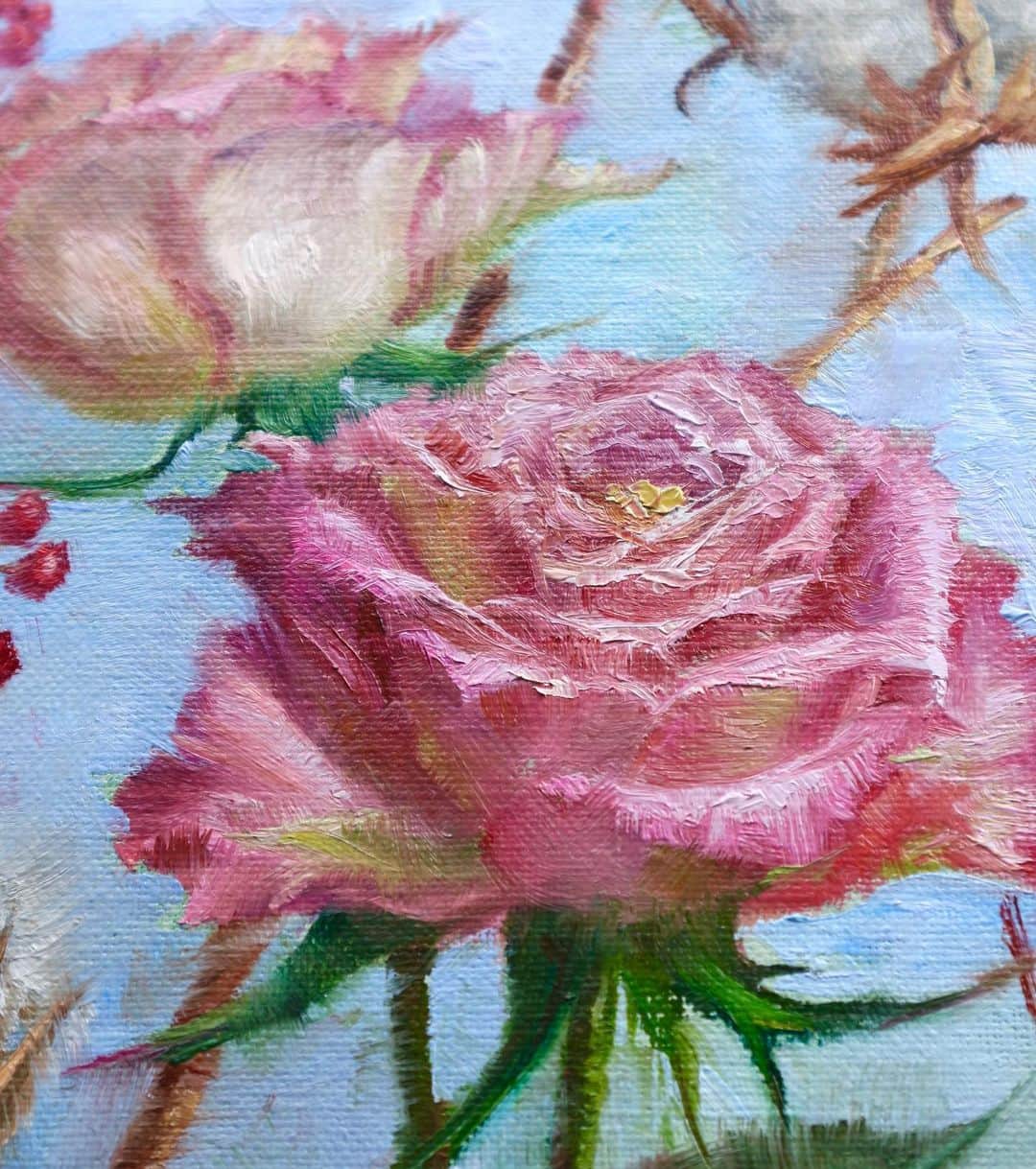 古賀陽子のインスタグラム：「油絵の具の盛られたタッチや掠れなどのディテールを近づいて見たり、また離れて作品全体を観たり、、 個展では原画を肉眼でご覧いただけるのが毎回とても嬉しいです😌✨ まだ少し先にはなりますが、個展の開催を楽しみにお待ちいただけましたら幸いです🙏✨  #バラ #rose  #油絵 #絵画のある暮らし #絵のある暮らし #美術好きな人と繋がりたい  #アートコレクター # #神戸 #西宮 #現代アート #近代アート #美術 #ギャラリー #アートワーク #美術館 #展覧会 #japaneseartist #figurativepainting #figurativeart #artcollector #exhibit #exhibition #gallery  #artistsoninstagram #contemporaryart  #artwork #painting #古賀陽子 #yokokoga」