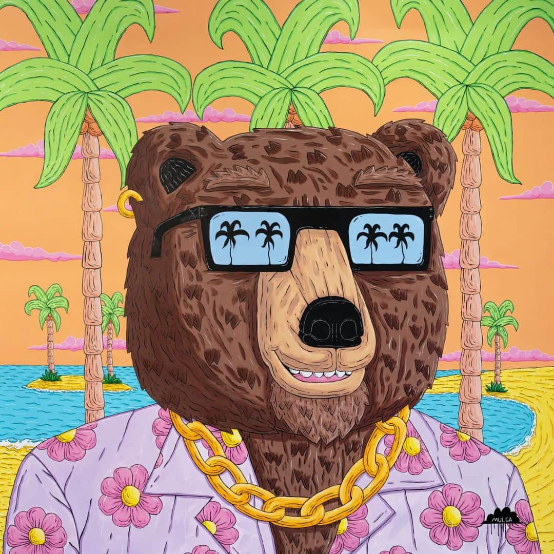 MULGAさんのインスタグラム写真 - (MULGAInstagram)「The story of Brent the Bear 🐻🌴⁣ ⁣ Once there was a bear called Brent and he went on the TV show Alone and had to stay on a tropical island for longer than the other contestants.⁣ ⁣ It was pretty easy for Brent because he was a single bear so he didn't miss his family at home plus he loved the tropics and eating coconuts all day wasn't much of a chore for him.⁣ ⁣ He ended up staying on the island for like 10 years because the producers of the show lost the map that showed where he was and couldn't find him even though they really did search long and hard. ⁣ ⁣ It was a long story how they lost Brent but it was basically the interns fault. He threw out the map showing Brent's location when he took the recycling out. Accidents happen I guess.⁣ ⁣ Anyway, Brent's mum ended up suing the network and they settled out of court for like 10 million bucks and after all that Brent made it home after hitching a ride with some fisherman. ⁣ ⁣ The End⁣ ⁣ #mulgatheartist #art #artistsoninstagram #artoftheday #artwork #artofinstagram #australianart #australianartist #artistic #bear #bearart #surfart #brownbear #summer #artworkinstudio」5月29日 16時04分 - mulgatheartist