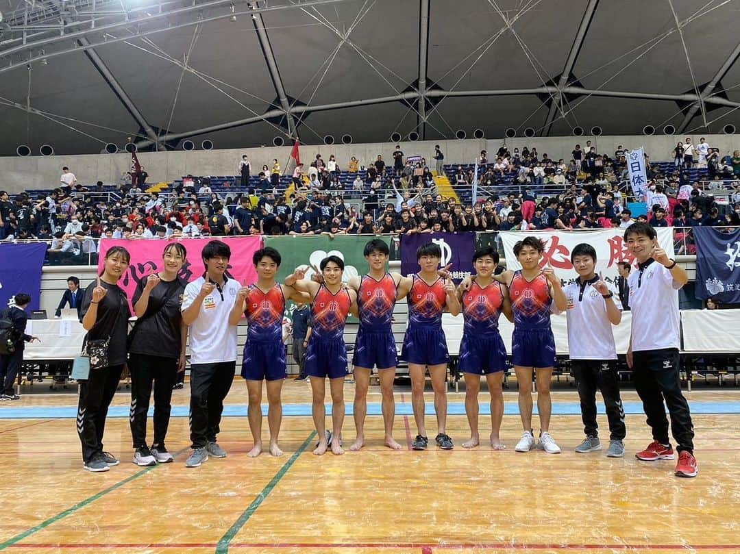 橋本大輝のインスタグラム：「. 東インカレ優勝🏆  連戦でしたが、チームで楽しい試合ができました！  2週間後の全日本種目別もしっかり合わせていきます⤴️  声出し応援最高でした👌  #東日本インカレ #連戦終了 #植田拓馬の覚醒 #伸び代ですねぇ #団体戦はやっぱりいいね」
