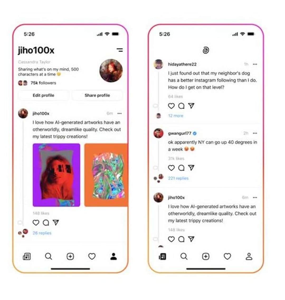 のインスタグラム：「開発コード名 バルセロナ メタが開発。来月にリリースされるというTwitterつぶしアプリ。  Instagramのフォロワーが引き継がれ、500文字まで可能。Twitter壊れかけてるし、凍結基準はデタラメだし、凍結されてもTwitterブルーの請求は止まらないし、世界的に雪崩を打って移行するのではないか。」