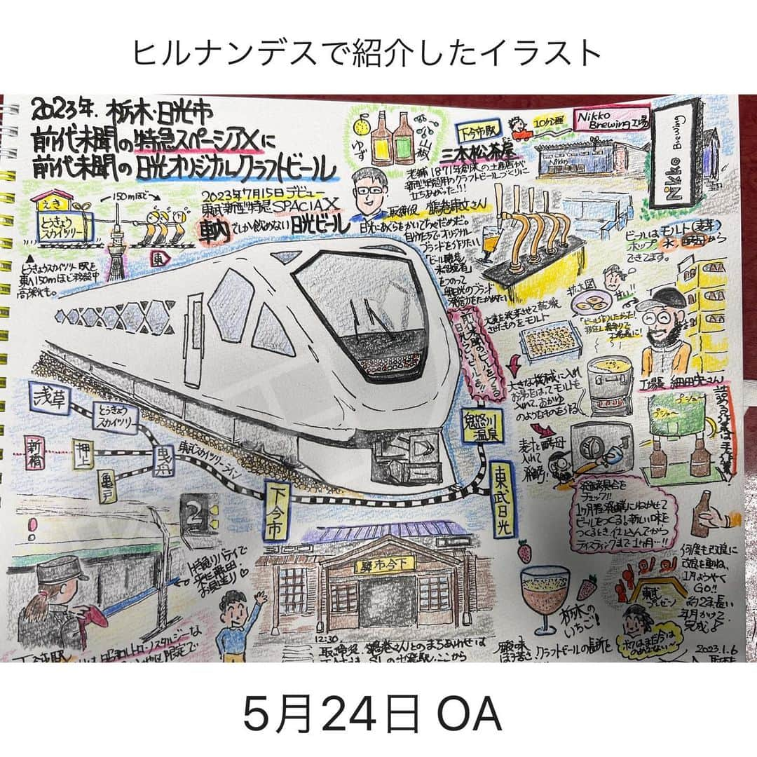 藤田大介さんのインスタグラム写真 - (藤田大介Instagram)「先週の「ヒルナンデス」でご紹介した栃木旅。僕が正月に実際にプライベートでクラフトビール工場に行ってきた取材記をイラストにしました！ 下書き3時間、色付け2時間。 いつも代打のため急に仕上げることになり雑でごめんなさい！スタジオの皆さんに喜んで頂いて嬉しいです！  #ヒルナンデス  #イラスト #japanrailway #tochigi #nikko  #日光 #スペーシアx #東武鉄道  #三本松茶屋」5月29日 22時33分 - fujita.daisuke_ntv