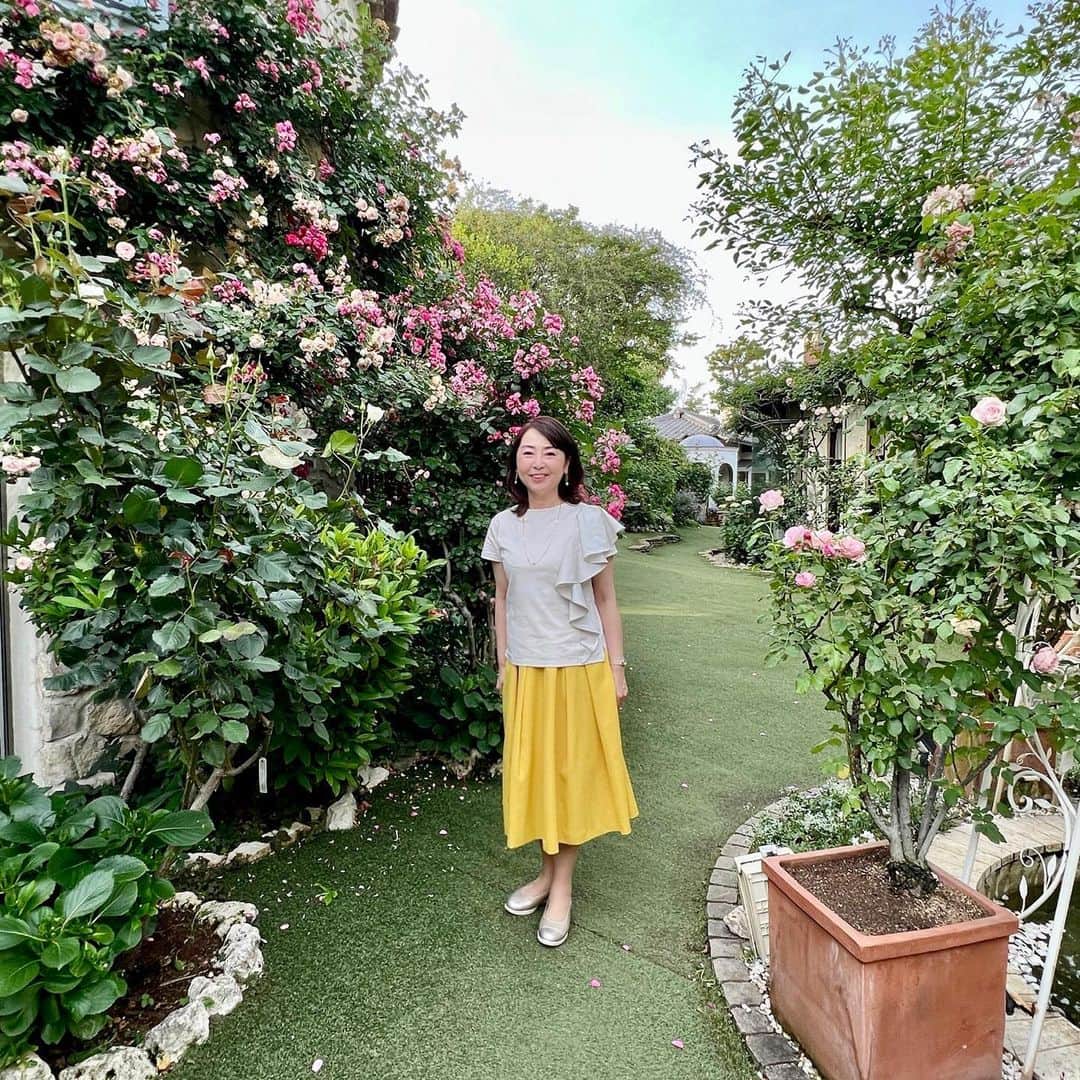 牛窪万里子さんのインスタグラム写真 - (牛窪万里子Instagram)「先日、久しぶりに会う友人と「あざみ野うかい亭」へ。庭園が素敵で薔薇やクレマチスが咲いていました。なんと！お庭のテーブルクロスと私のスカートが同じ黄色でシンクロ💕  鉄板焼きのお料理はハマグリからスタート。続きはブログをご覧下さい♪  https://ameblo.jp/meridian096/entry-12804149428.html  #あざみ野うかい亭 #グルメ #グルメ好きな人と繋がりたい #うかい亭 @azaminoukaitei」5月29日 22時56分 - mariko_ushikubo