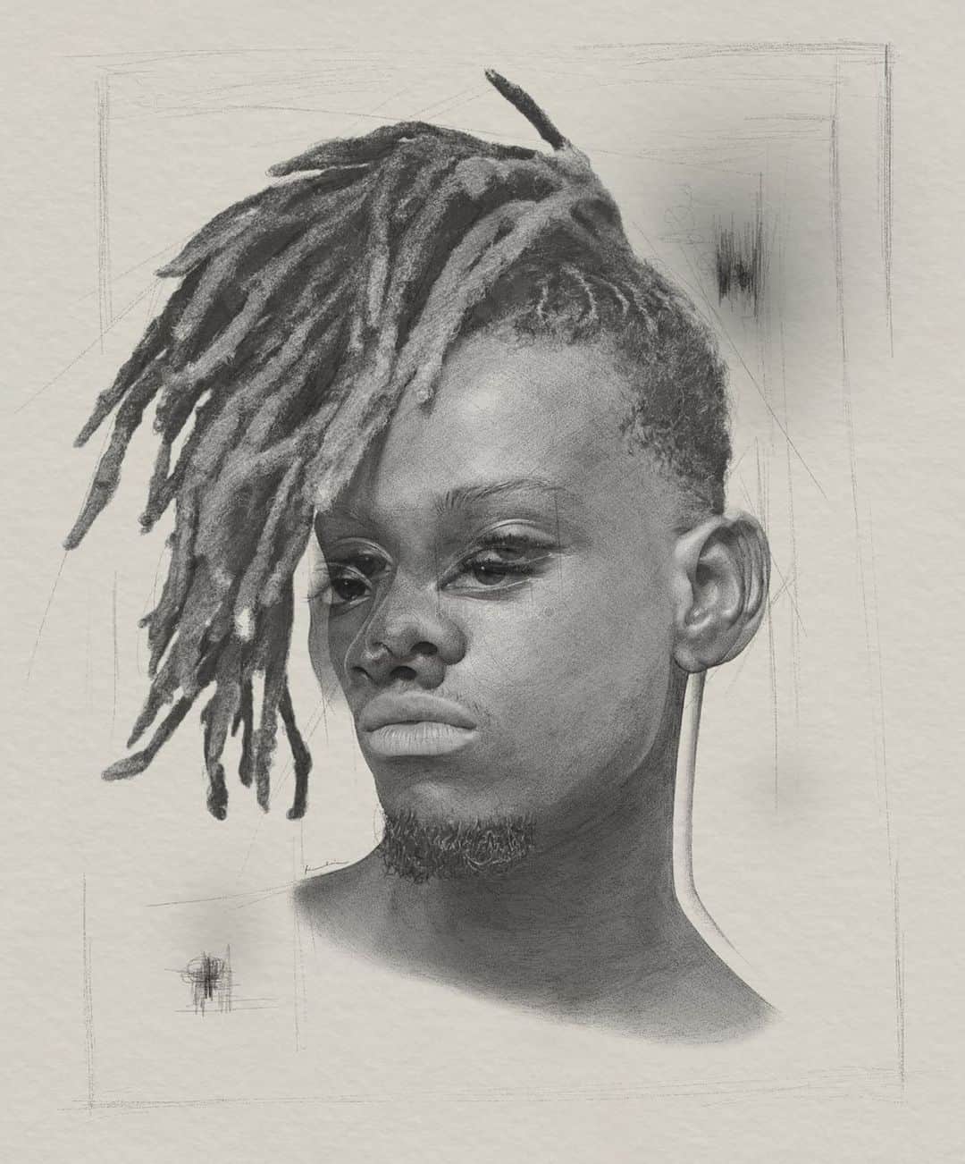 のインスタグラム：「Visionary #WIP   Pencil, charcoal and graphite powder on @strathmoreart bristol paper, scanned and edited in @photoshop」