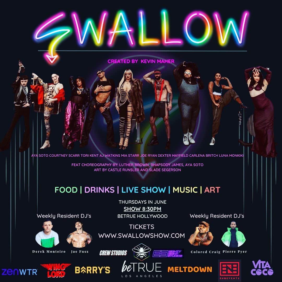 Aya Satoのインスタグラム：「🖤👽🍄SWALLOW SHOW🍄👽🖤  Who’s going to join us for the Swallowing party every Thursday Night 🖤👽🍄👽🖤??  Let us know if you want to join us 🖤👽🖤  @swallowshow  @kmaher56   #swallow」