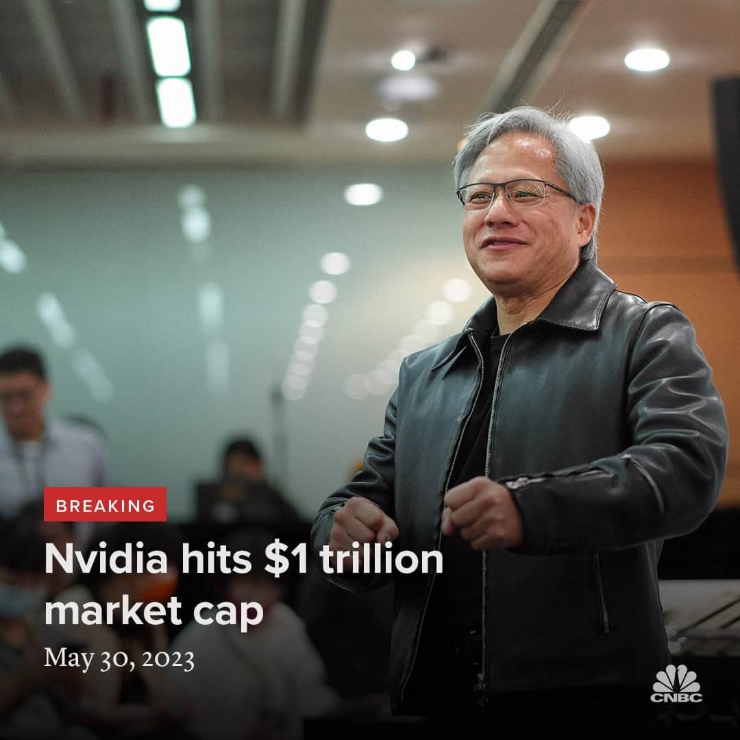 CNBCのインスタグラム：「Nvidia briefly hit a $1 trillion market cap at the open Tuesday, joining a small club of mostly technology companies. Nvidia’s shares have to hold above $404.86 to maintain that distinction throughout the day.⁠ ⁠ The chipmaker’s stock rocketed last week after it posted quarterly earnings with top- and bottom-line numbers that significantly beat consensus estimates. Nvidia’s gain buoyed other chipmakers, with the notable exception of Intel, and was also fueled in part by estimates that were more optimistic than expected.⁠ ⁠ Full details at the link in bio.」