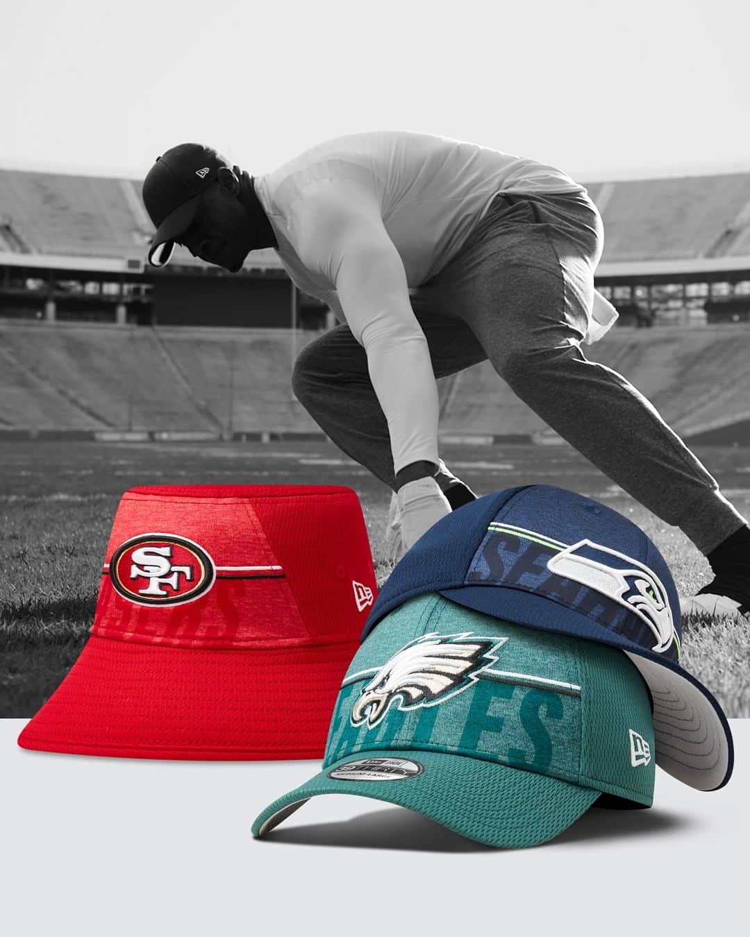 ニューエラ・キャップのインスタグラム：「A cap built to look and feel great during the intense workouts of world-class NFL athletes can handle whatever you throw at it. Make sure you’re set for the season with the NFL Training Collection, available now at New Era.」