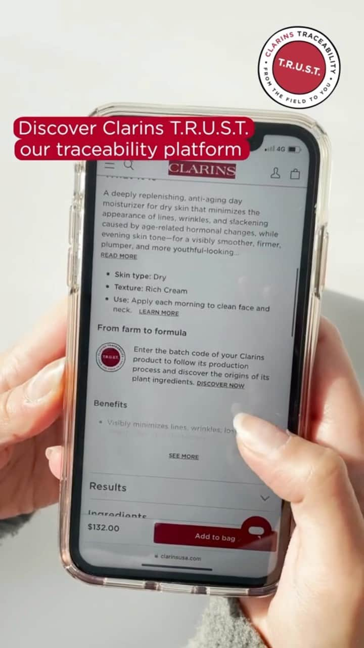 CLARINSのインスタグラム：「Everything you need to know about Clarins T.R.U.S.T. In 10s ⏳  #Clarins #sustainablebeauty #traceability」