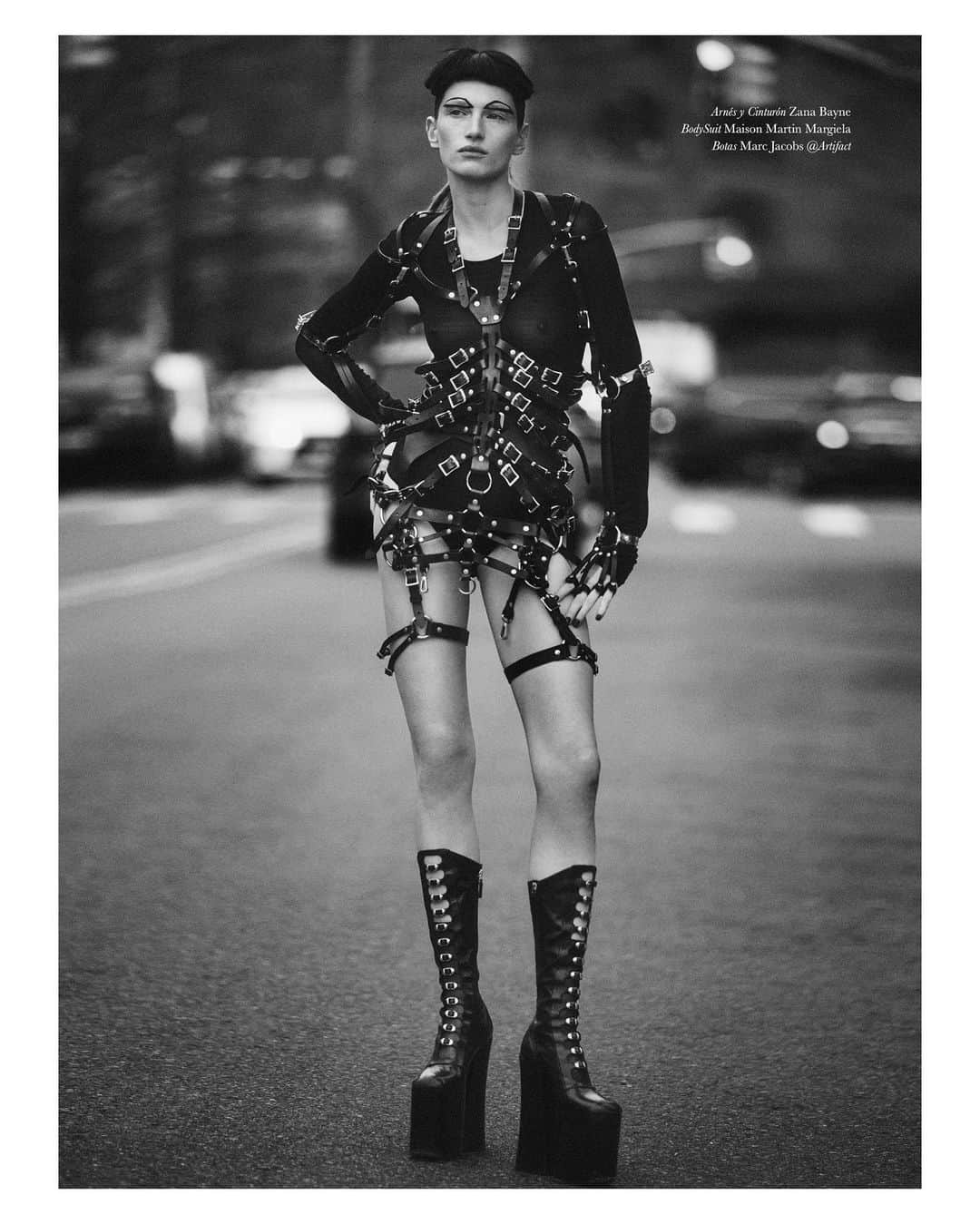 ZANA BAYNEのインスタグラム：「Freak in the streets 🌹  Skeleton Harness, Pendant Harness, Harlow Garter Belt & more featured in @hauntedmag 🌹 Styled by @joanneblades shot by @gregkadelstudios」