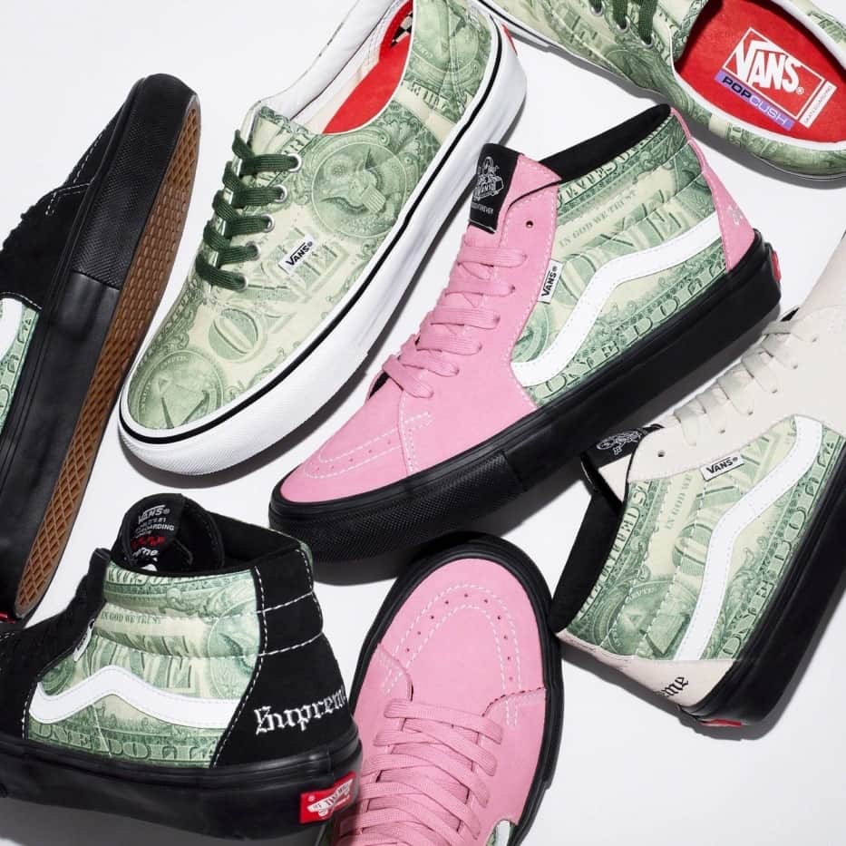 Sneaker Newsさんのインスタグラム写真 - (Sneaker NewsInstagram)「It's like they're printing money.⁠ @supremenewyork x Vans brings American currency to the Grosso Mid and Era. A release is confirmed for June 1st (June 3rd in Japan); hit the link in our bio for a closer look.」5月31日 5時30分 - sneakernews