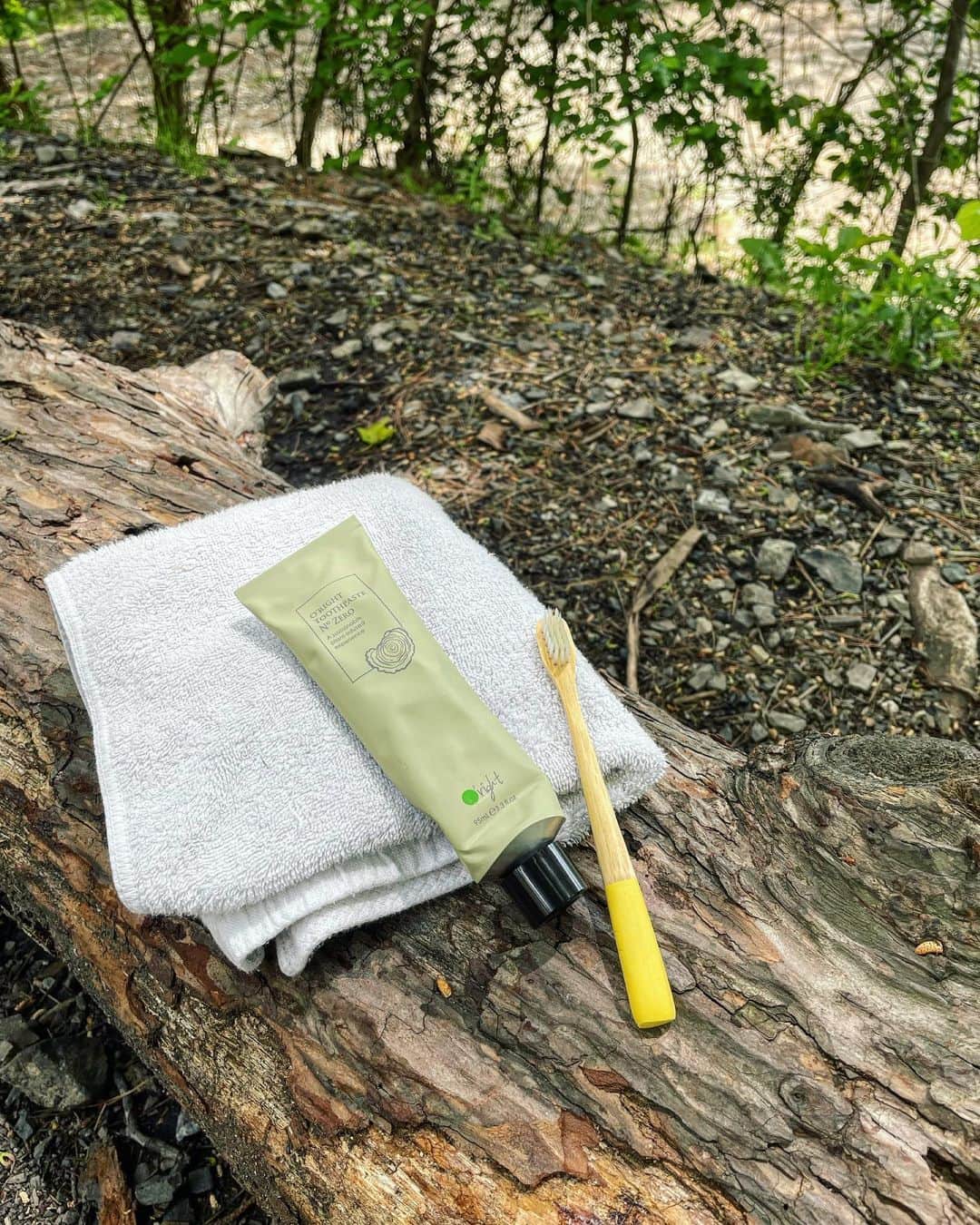 のインスタグラム：「台湾発の 「O’right(オーライト)」🌿 @oright.jp   自然由来の成分を使用しているだけではなく、世界で初めて原料の調達から製造、輸送、販売、廃棄までの全ての製品のライフサイクルでCO2の排出を削減し、ゼロカーボンを実現しているブランドです。 廃棄された野菜や果物から作られたパッケージは、土に埋めると分解されて大地に戻るそう！  ヘアケアアイテムがメインですが、今回のキャンプにはこちらのトゥースペーストを持って行きました。 ✔️No.ゼロトゥースペースト  研磨剤の代わりに100%水に溶かすことができるブナとトウヒのウッドパウダーが入っていて、汚れを取り除き自然な白さに導いてくれます。 なんと食べることもできるそう！  そして、こういうオーガニック系の歯磨き粉って磨きあがりのさっぱり感がどうしても物足りないのだけど、これはローズマリー、スターアニス、クローブ、スペアミントのブレンドオイルが完璧な配合でかなりさっぱり！ すごーく気に入りました💚  森の中での歯磨きにぴったり🌿  口の中って全て粘膜だから、なるべくケミカルは避けて自然なものを使いたいですよね☺️  #oright #オーライト #ゼロカーボン #キャンプギア #オーガニック歯磨き粉」