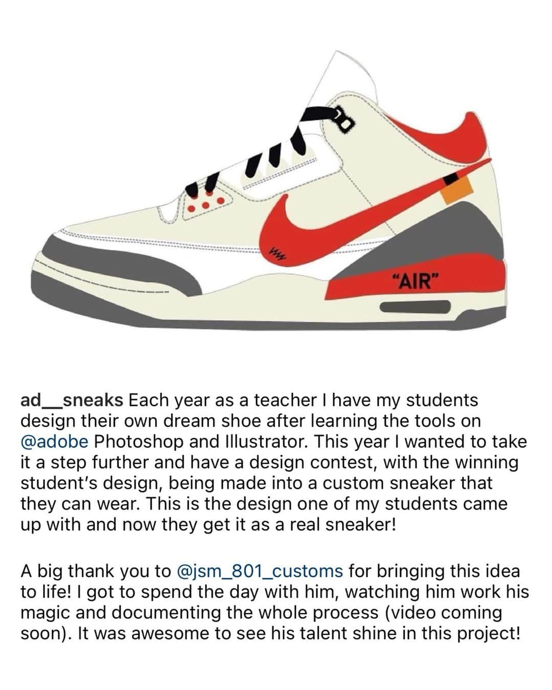 Nice Kicksさんのインスタグラム写真 - (Nice KicksInstagram)「Middle school teacher @ad__sneaks hosted a sneaker design contest for his students and had the winning sneaker created irl by @jsm_801_customs 🔥🔥」5月31日 6時34分 - nicekicks