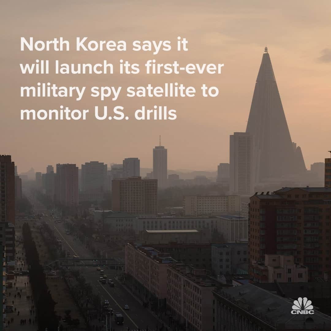 CNBCのインスタグラム：「North Korea announced plans to launch its first-ever military spy satellite.⁠ ⁠ North Korean military official Ri Pyong Chol said in a Monday statement that Pyongyang plans to launch a satellite with the aim to track “dangerous” actions by the U.S., pointing to its recent joint military drills taking with South Korea.⁠ ⁠ Ri said the satellite — scheduled to be launched in June — will be “indispensable to tracking, monitoring, discriminating, controlling and coping with in advance in real time the dangerous military acts of the U.S. and its vassal forces openly revealing their reckless ambition for aggression.”⁠ ⁠ More details about the satellite at the link in bio.」