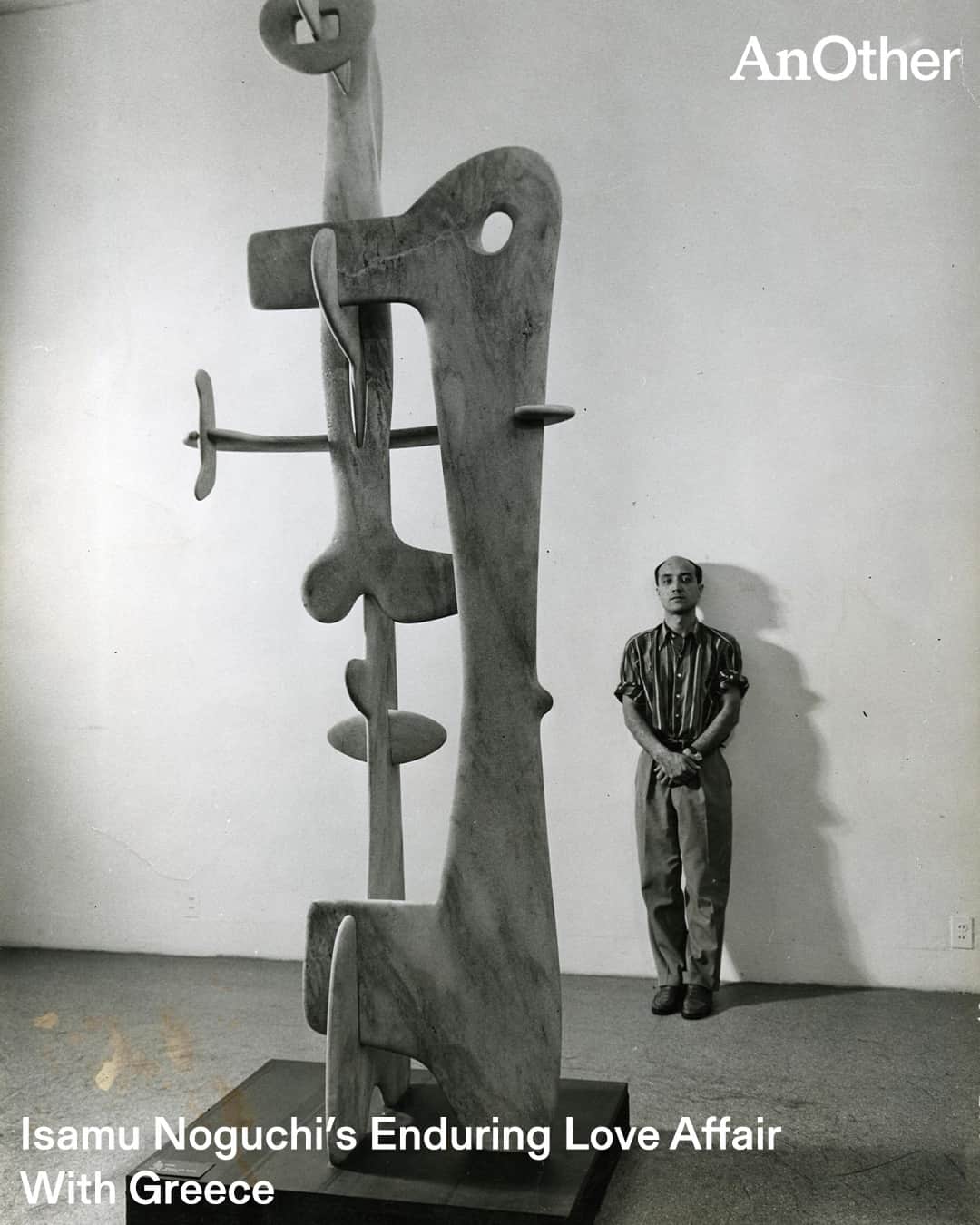 AnOther Magazineのインスタグラム：「Born in Los Angeles in 1904 to a Japanese poet father and an American writer mother, Isamu Noguchi made it his life’s mission to experience whatever this planet might have to offer. In doing so, he developed a body of work that is almost instantly recognisable, but straddles such a varied range of fields that you could stumble across it at almost any time – from sculpture, to landscape gardening, furniture, lighting, playgrounds and ceramics. ⁠ ⁠ Now, a new publication explores the multifaceted artist’s relationship with Greece, and how his engagement with a diverse range of cultures and practices shaped his legacy. "He was very much a person who showed up, watched and listened," the publication's editor @ananda_pellerin tells @millyburroughs2.0. Read more at the link in bio 📲⁠ ⁠ 📸 1. Isamu Noguchi with Kouros at the Fourteen Americans exhibition, Museum of Modern Art, New York, 1946. Photography by Eliot Elisofon. Courtesy of The Noguchi Museum Archives, 04336. ˝ Shutterstock / The Isamu Noguchi Foundation and Garden Museum / Artists Rights Society⁠ 2. Myconian chapels, 1953. Courtesy of the Archive of Aris Konstantinidis⁠ 3. Objects of Common Interest exploration at The Noguchi Museum, 2021. Photo courtesy of OoCI. Works by Isamu Noguchi © The Isamu Noguchi Foundation and Garden Museum / Artists Rights Society (ARS)⁠ 5. Kyoko Kawamura and Nikos Kouroussis with the Omphalos stone at Delphi, Greece, 1988. Photo courtesy of The Noguchi Museum Archives, 143879. É The Isamu Noguchi Foundation and Garden Museum / Artists Rights Society (ARS)⁠ 6. Bird C (Mu), 1958. Greek marble. Photography by Rudolph Burckhardt. The Noguchi Museum Archives, 01781. É The Isamu Noguchi Foundation and Garden Museum / Artists Rights Society (ARS)⁠ 7. Yoshiko "Shirley" Yamaguchi at the Parthenon, Acropolis, Athens, Greece, 1953. Photo courtesy of The Noguchi Museum Archives, 08269.3. ©The Isamu Noguchi Foundation and Garden Museum / Artists Rights Society (ARS)⁠」