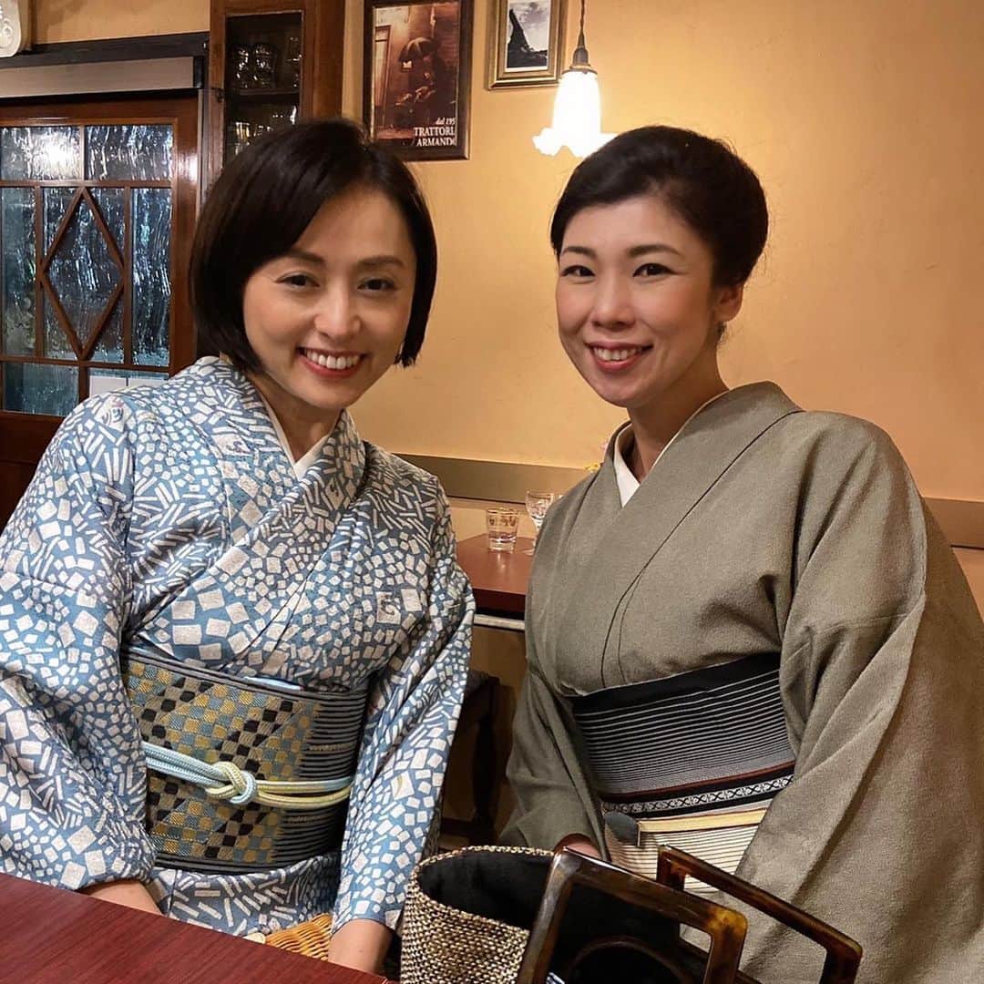 南早苗のインスタグラム：「香林坊ラモーダ裏手にある スズメ食堂さんへ久々行ってきました🍽🍷🍾 美味しかったなぁ〜 まだまだ食べたかったなぁ〜 マダムからはたくさん食べたね〜😋と 言われたけれど💕  w先生 楽しいひととき＆ご予約ありがとうございました😌  @saisai1105  ちゃん 着物デート嬉しかった❤️  この日は暑かったので 単衣解禁👘  #スズメ食堂　#イタリアン　#金沢　#着物　#きものコーディネート　#kimono #着物のある生活」