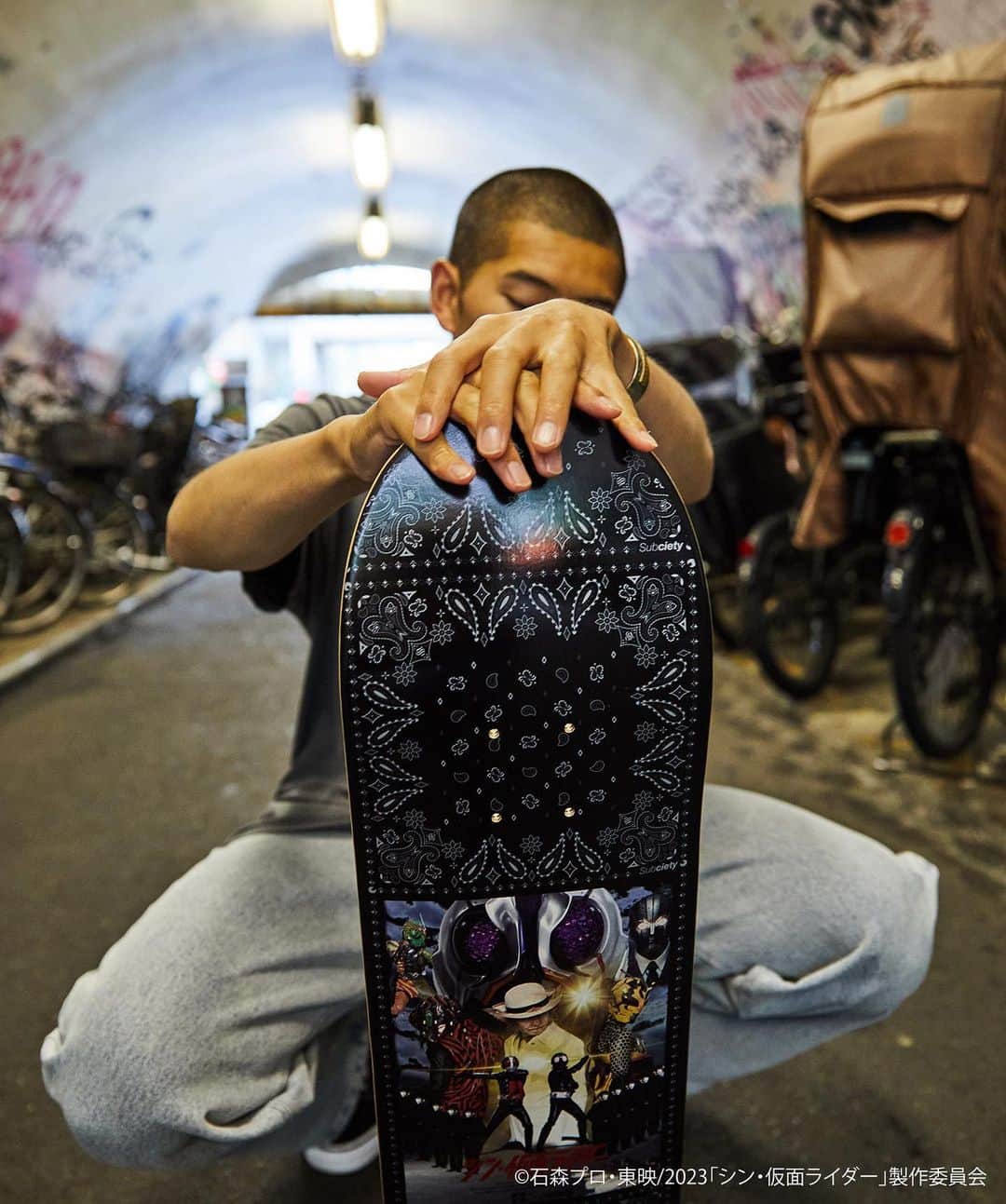 Subciety Subciety Officialさんのインスタグラム写真 - (Subciety Subciety OfficialInstagram)「FILM POSTER SKATE BOARD DECK.  model：@kota_kmt   #シン仮面ライダー #仮面ライダー #Subciety」5月31日 12時09分 - subciety_official